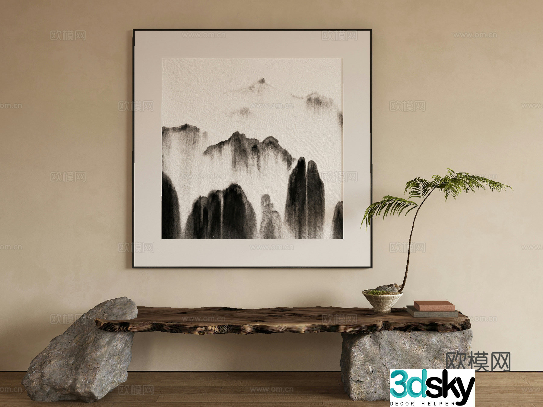 New Chinese style ink painting decorative painting 3D model