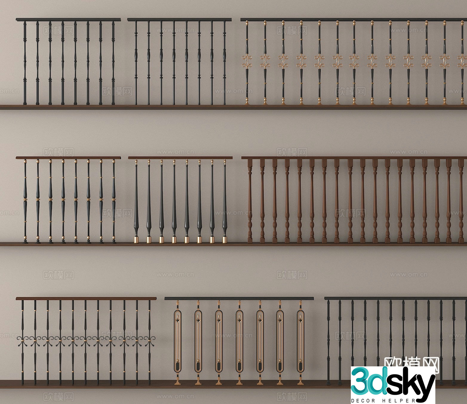 Iron handrail railing fence guardrail 3d model