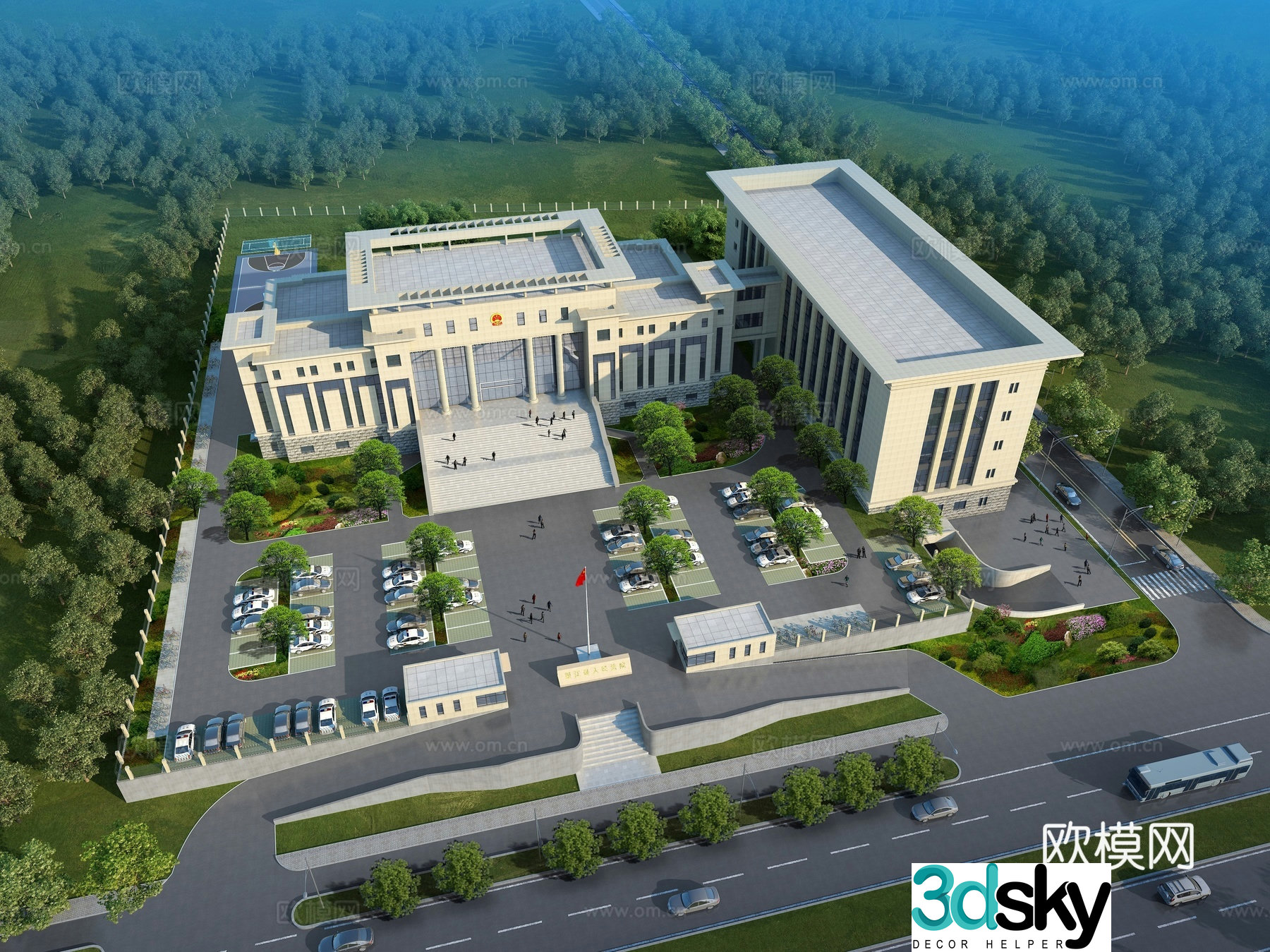 Modern court aerial view 3d model