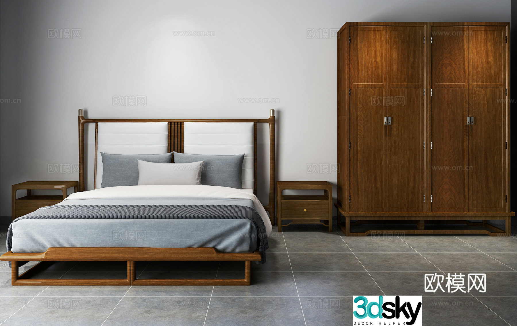 New Chinese style double bed 3d model