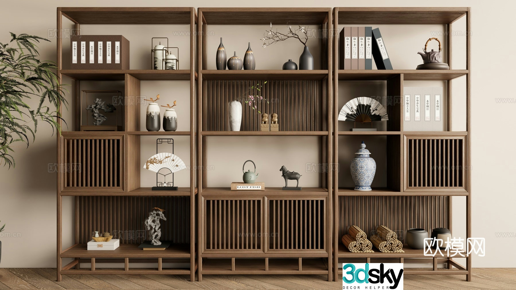 New Chinese style Zen book shelf 3D model