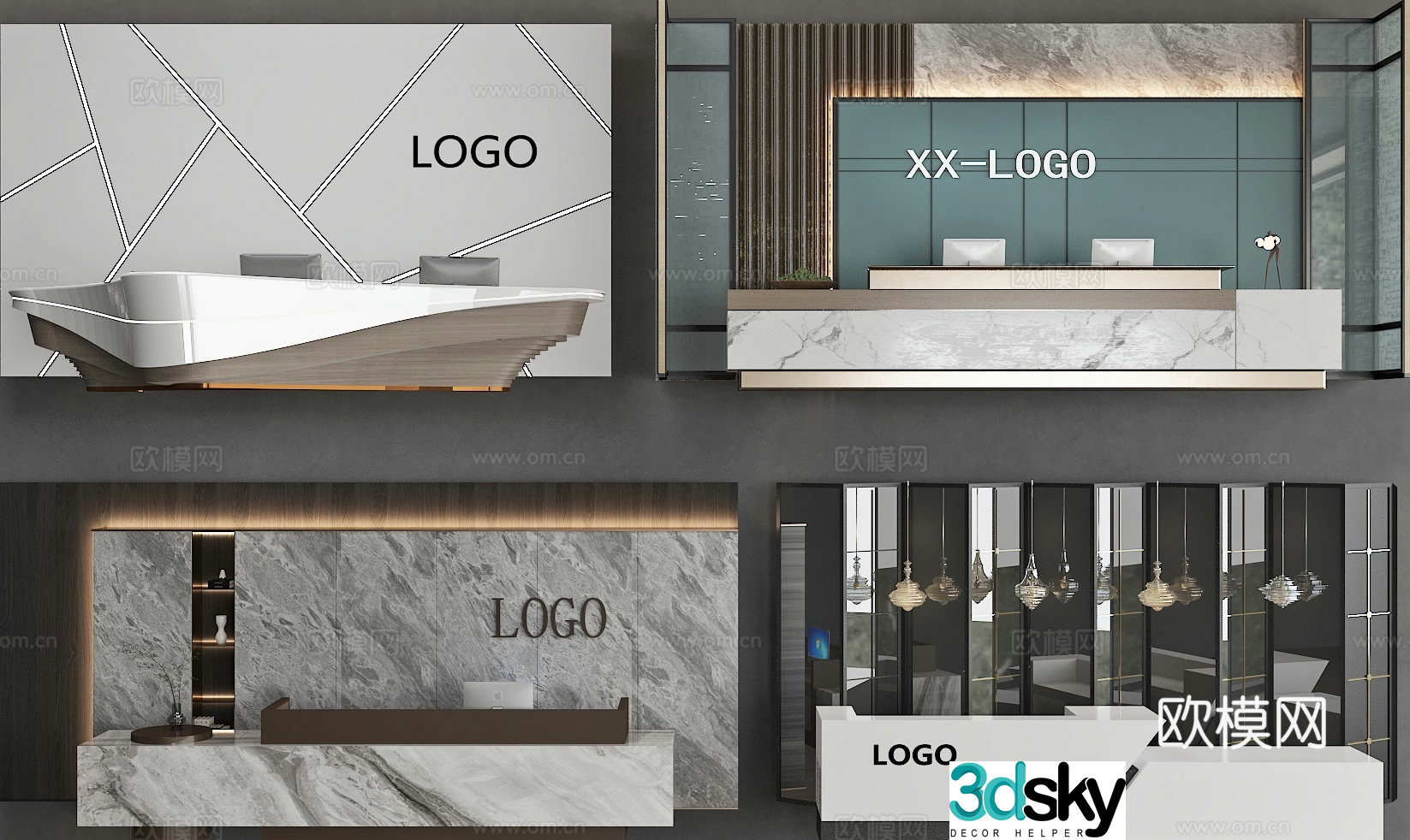 Front desk background wall service desk reception desk 3d model