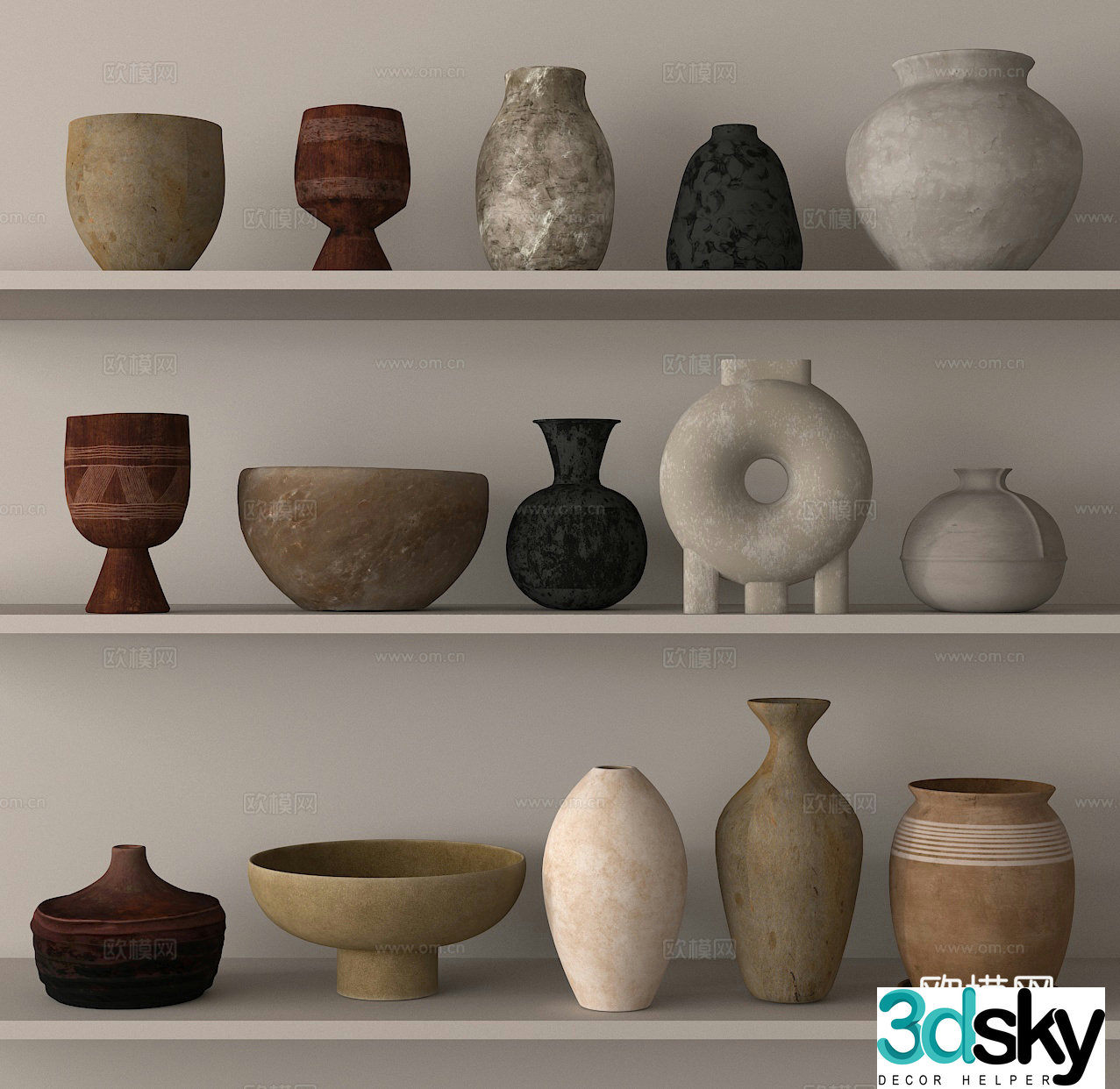 Wabi-sabi pottery earthen bowl porcelain pottery jar 3d model