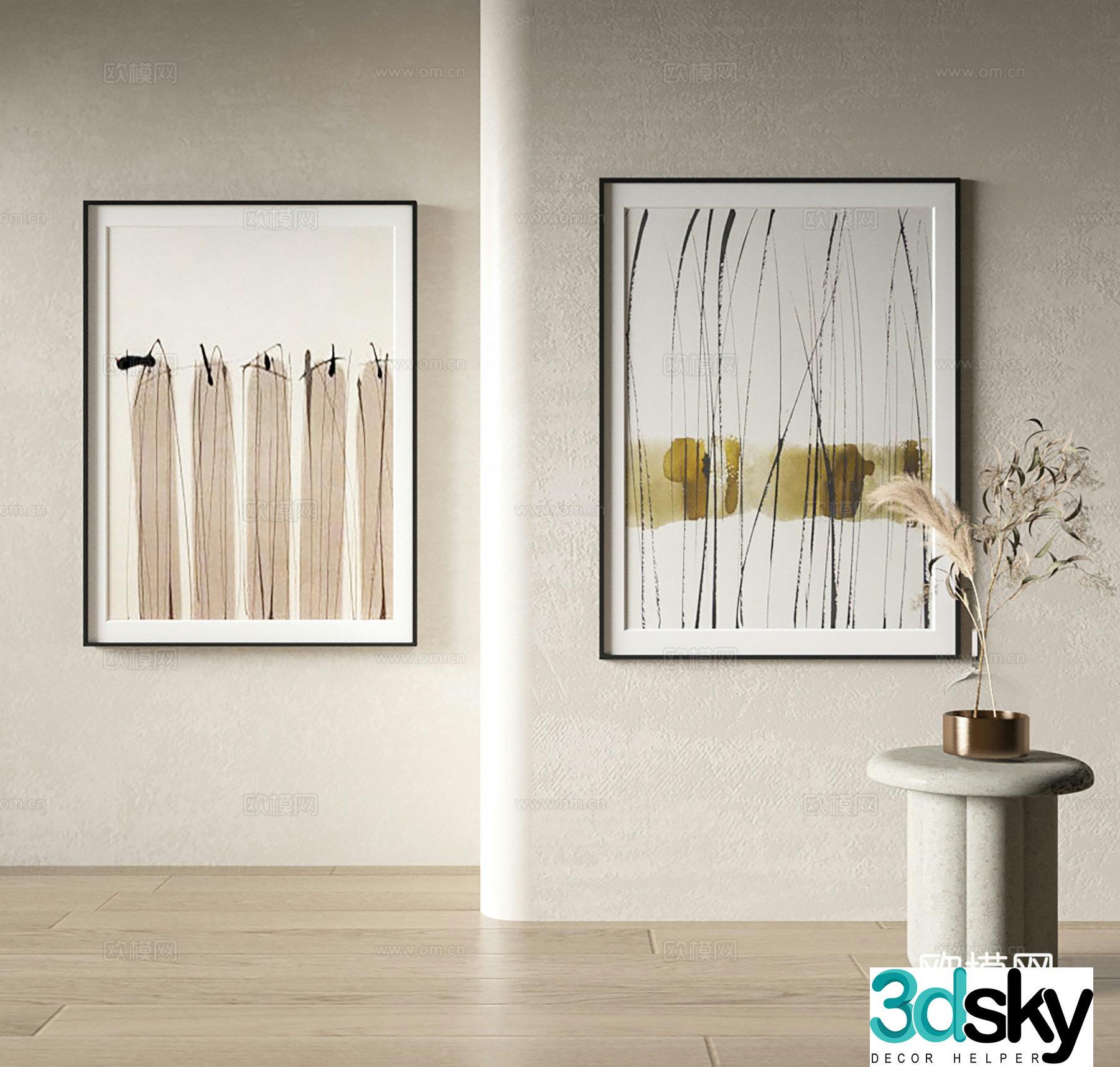 New Chinese style decorative painting ink abstract painting 3d model