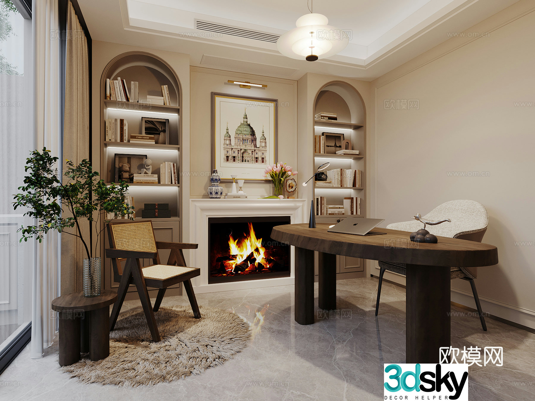 French retro study townhouse study 3D model