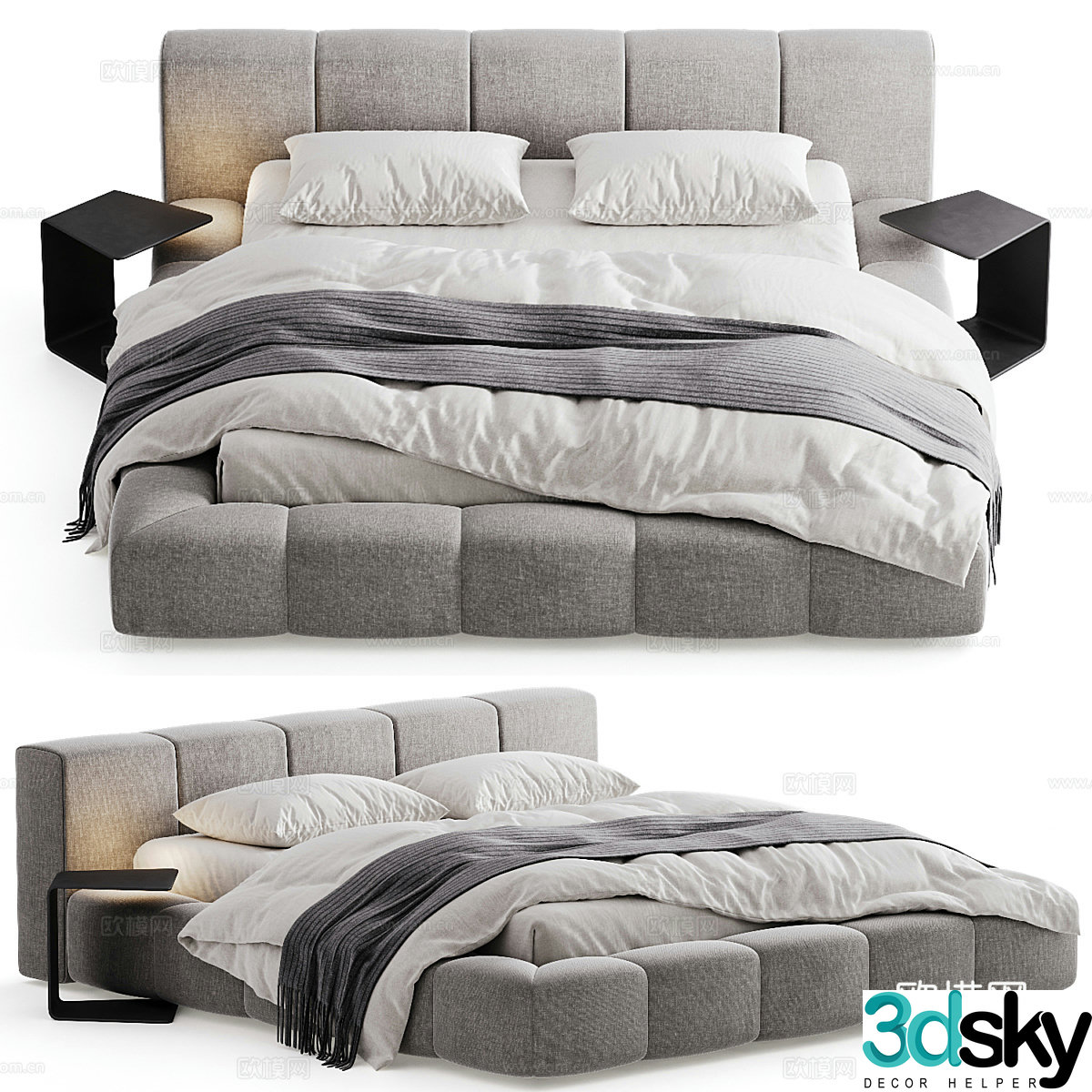 Modern double bed platform bed 3d model