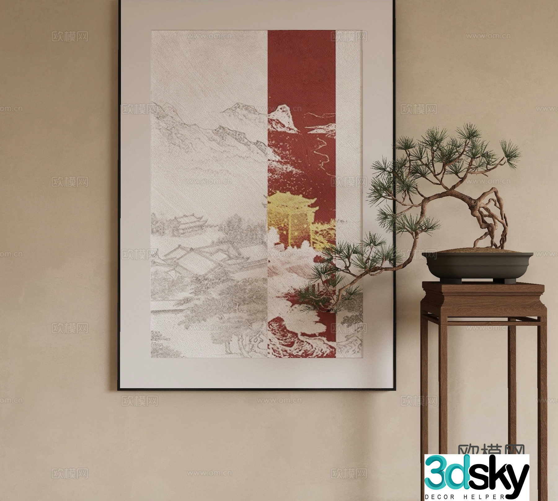 New Chinese style landscape painting decorative painting 3D model