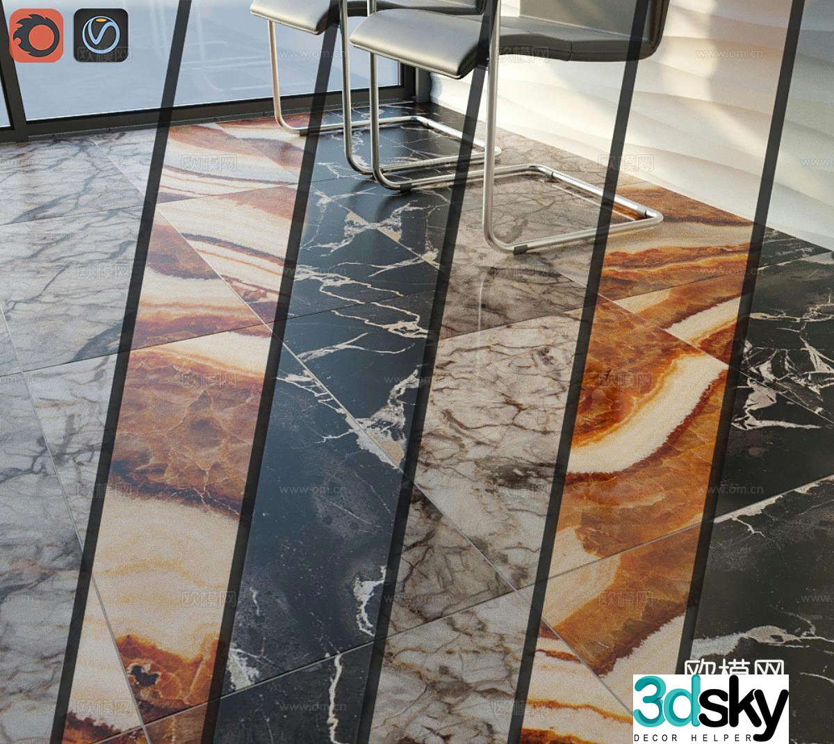 Modern marble marble floor tiles marble slate tiles 3d model