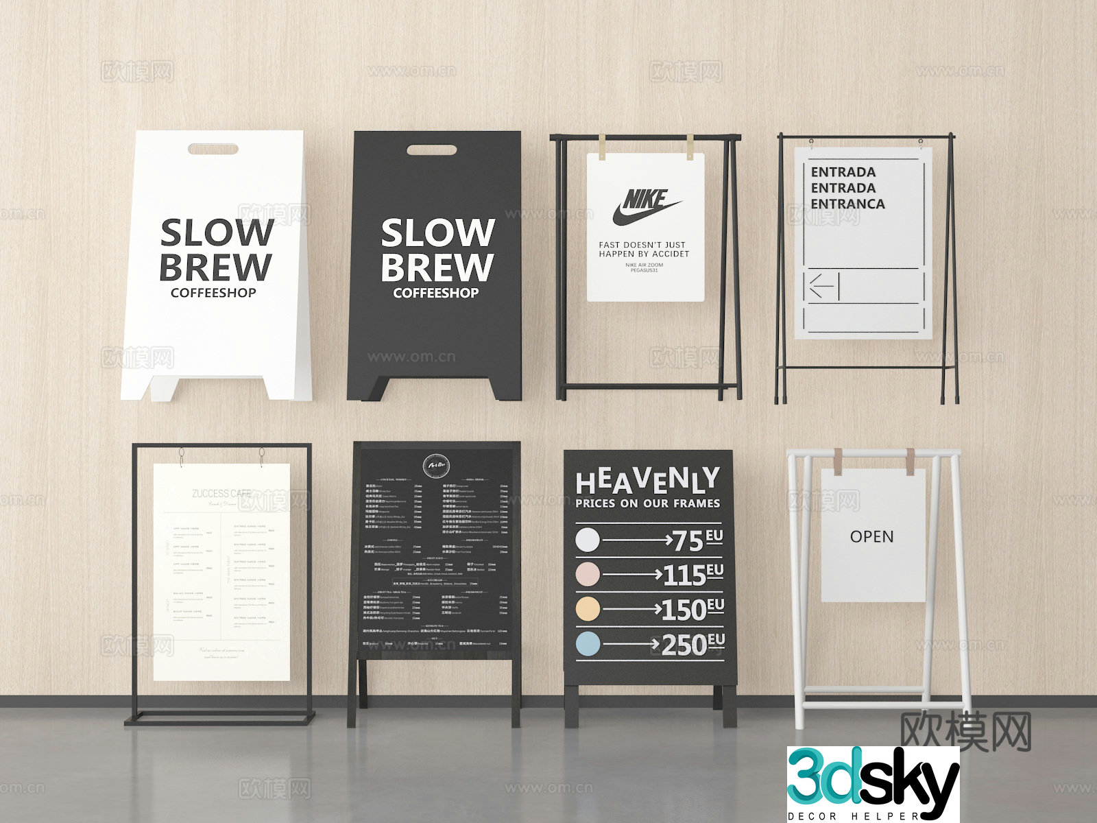 Water sign stand sign menu sign 3d model