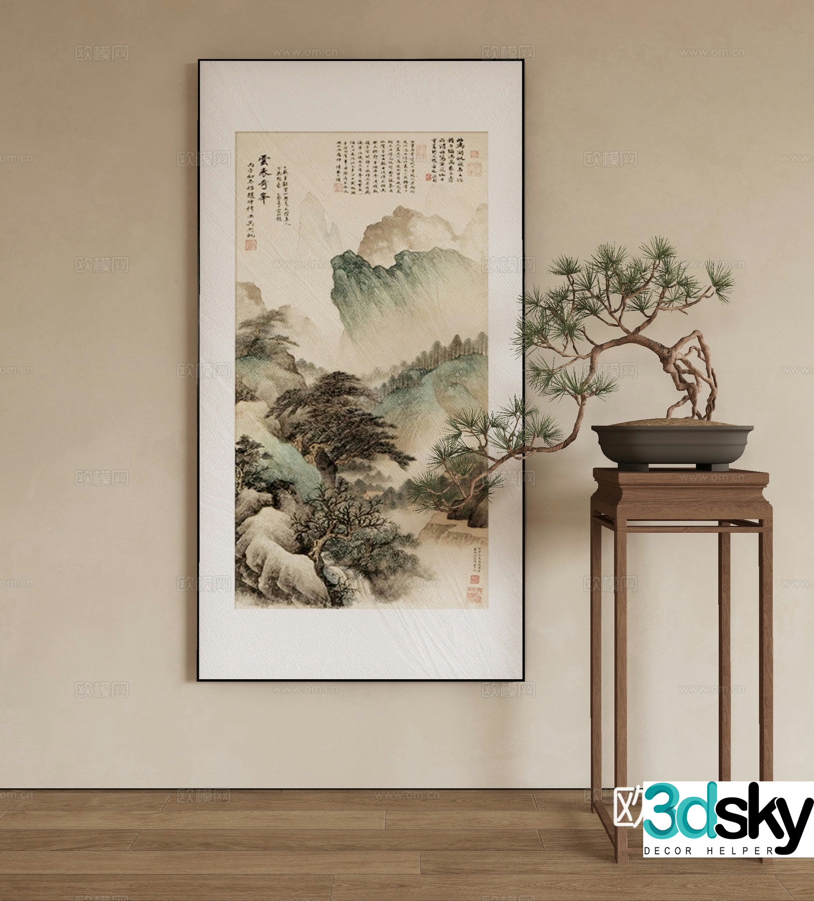 New Chinese style landscape painting decorative painting 3D model