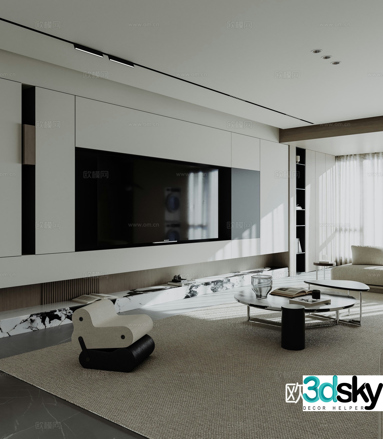 Modern TV background wall 3d model