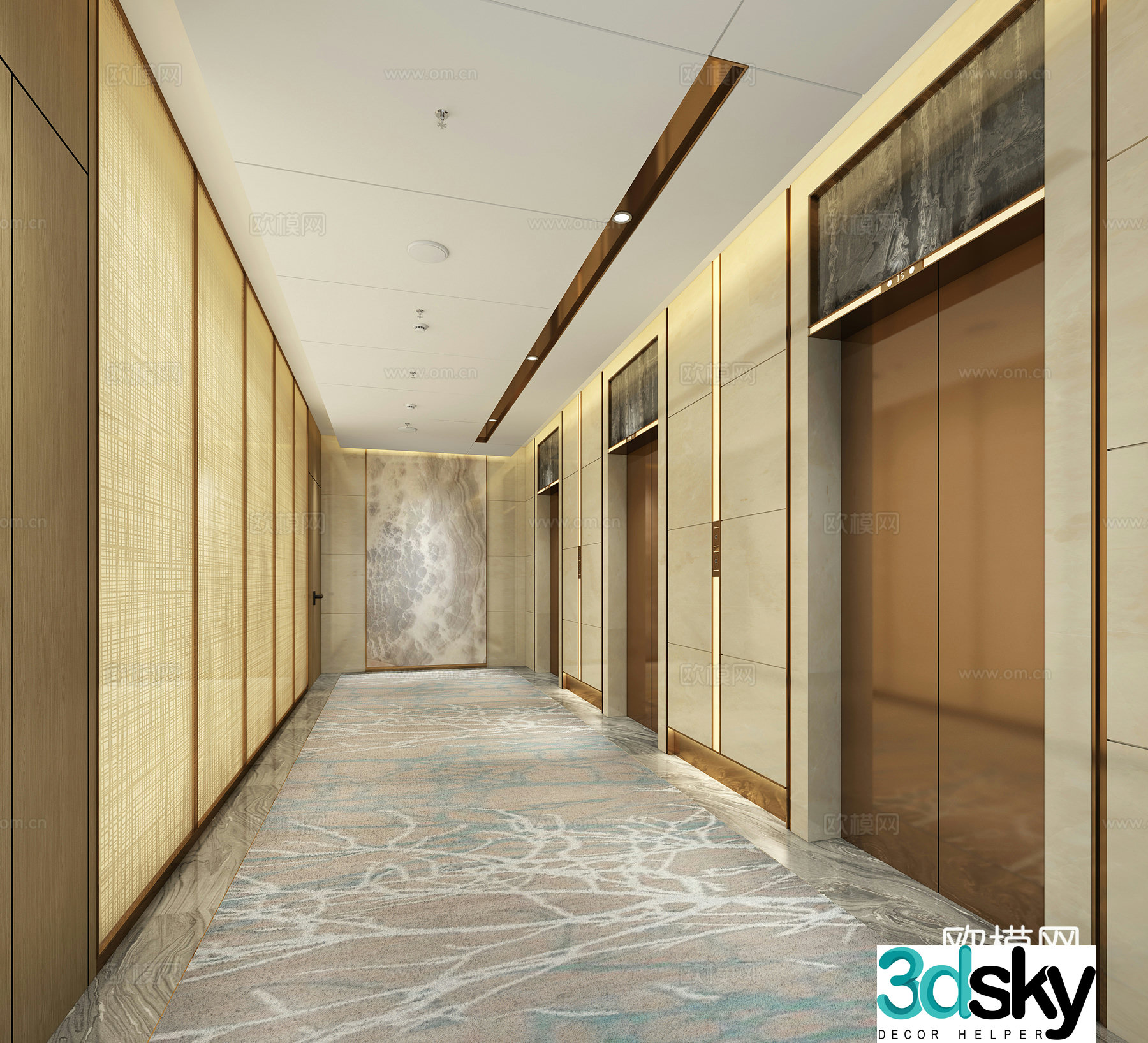 Hotel elevator hall elevator room 3d model