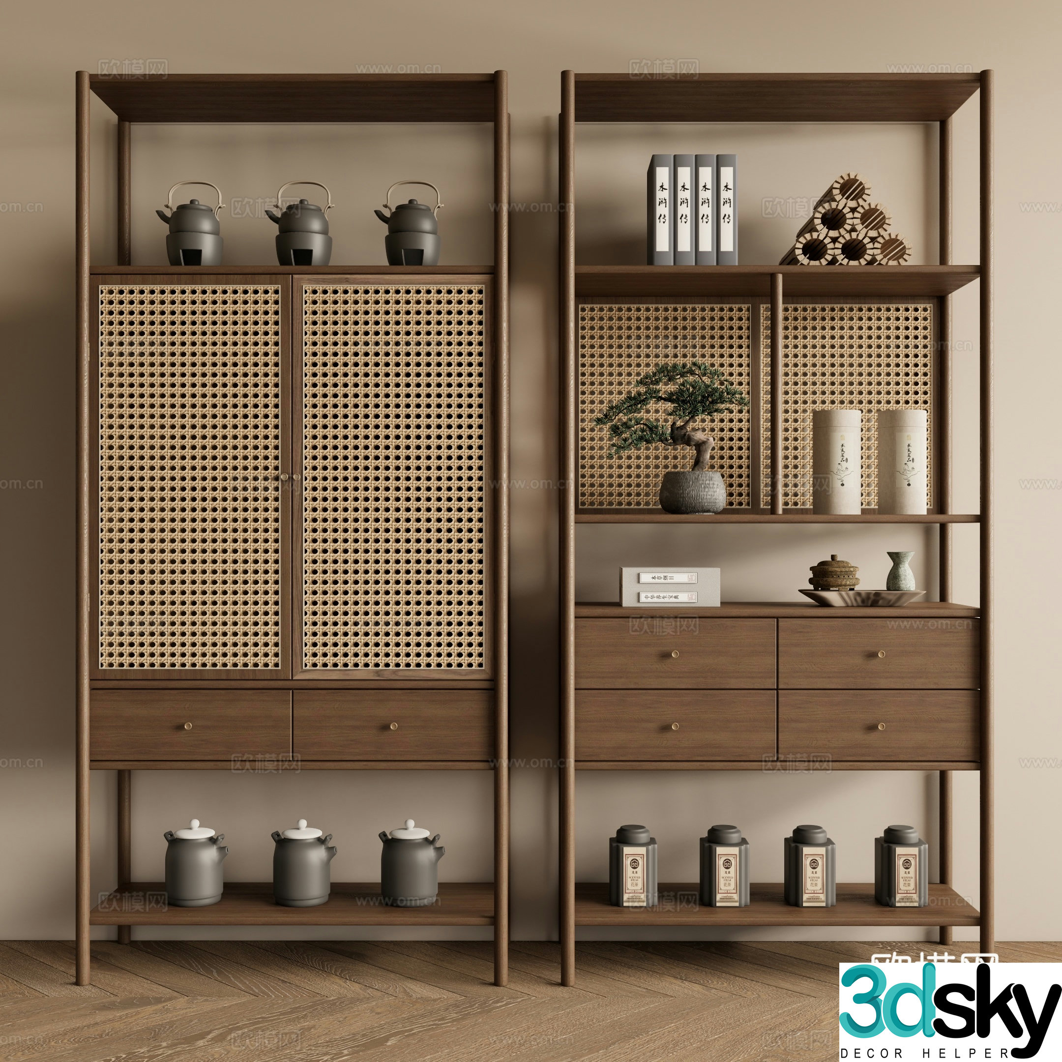 New Chinese style Zen book shelf 3D model