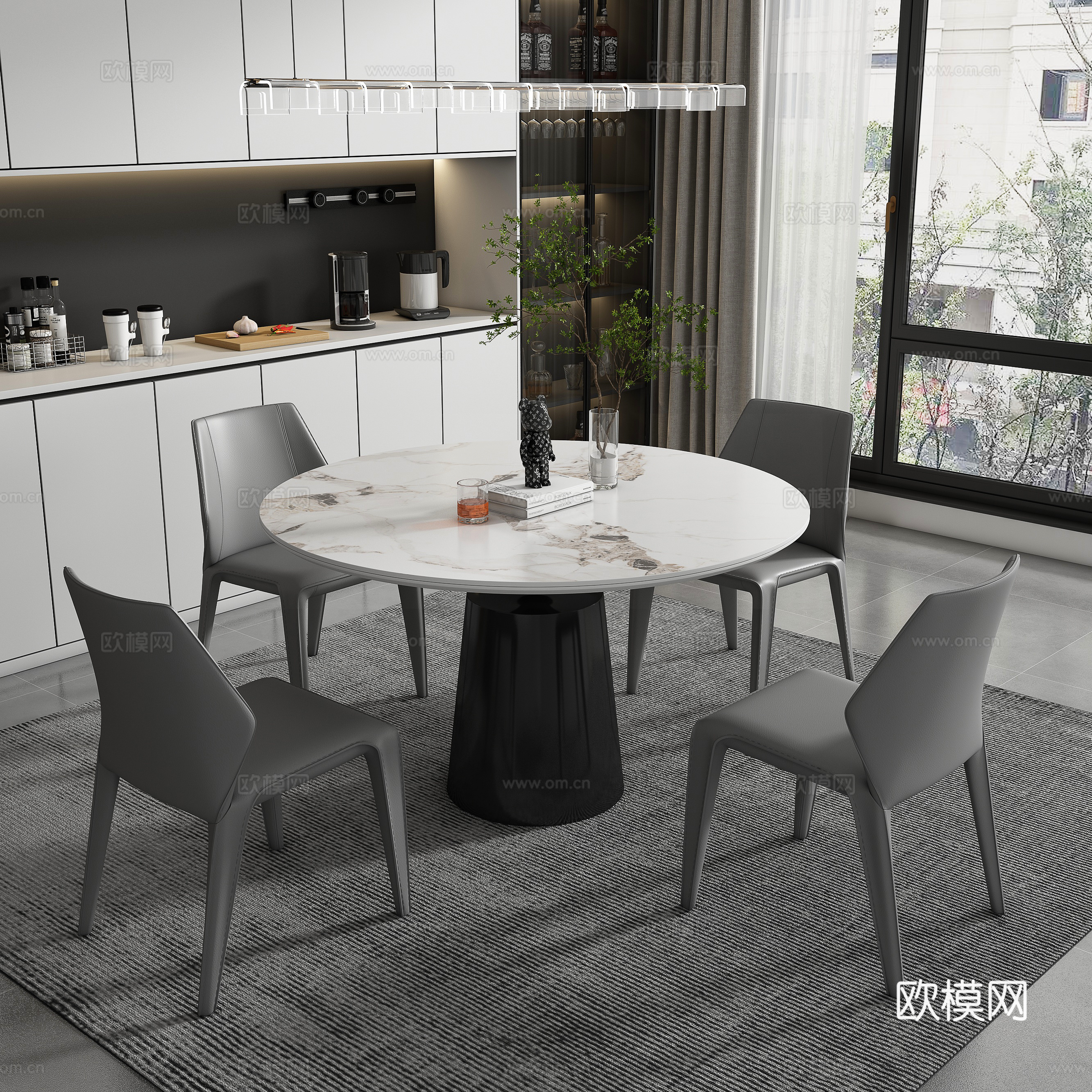 Modern round dining table and chairs 3d model