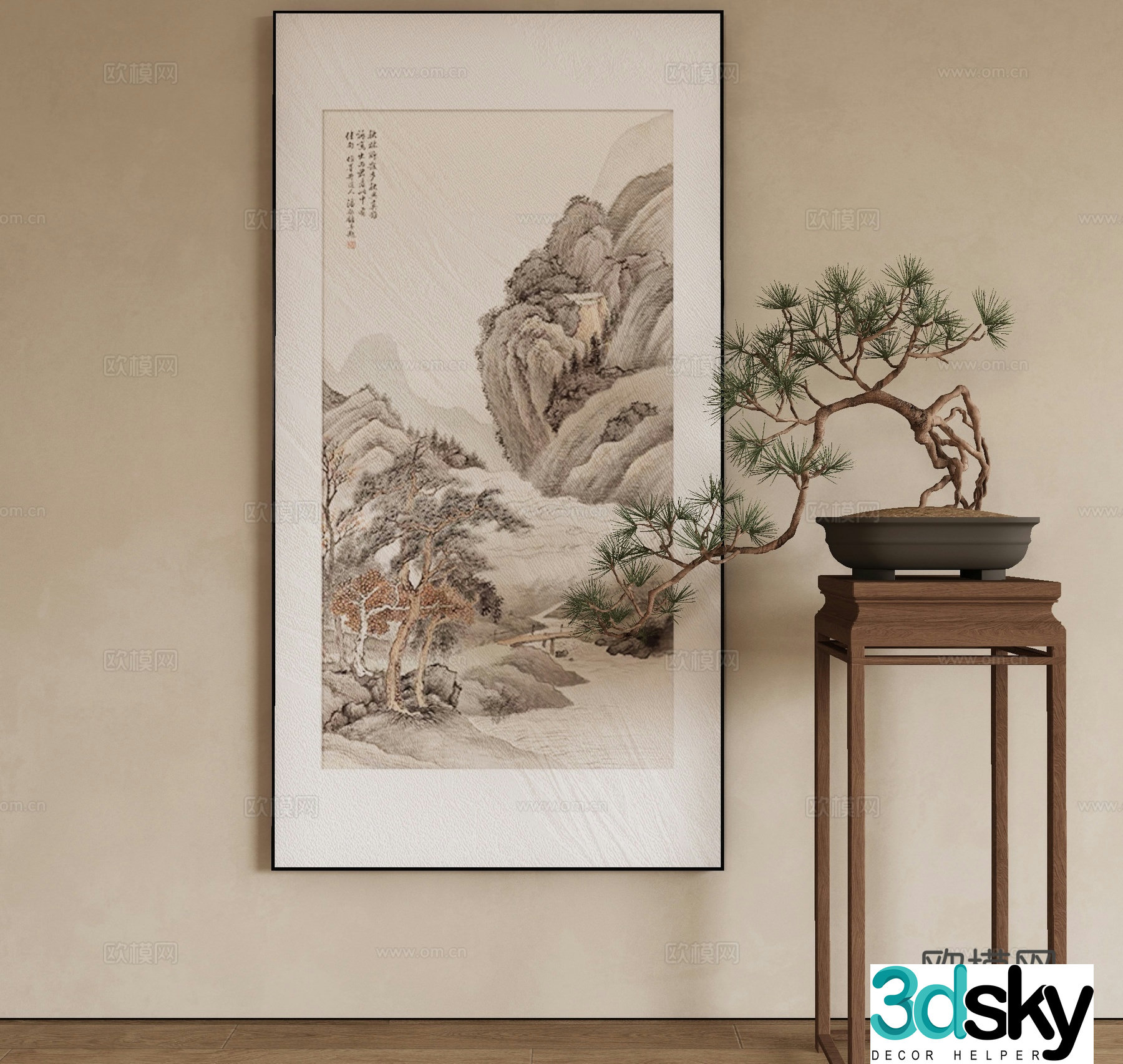 New Chinese style ink painting decorative painting 3D model