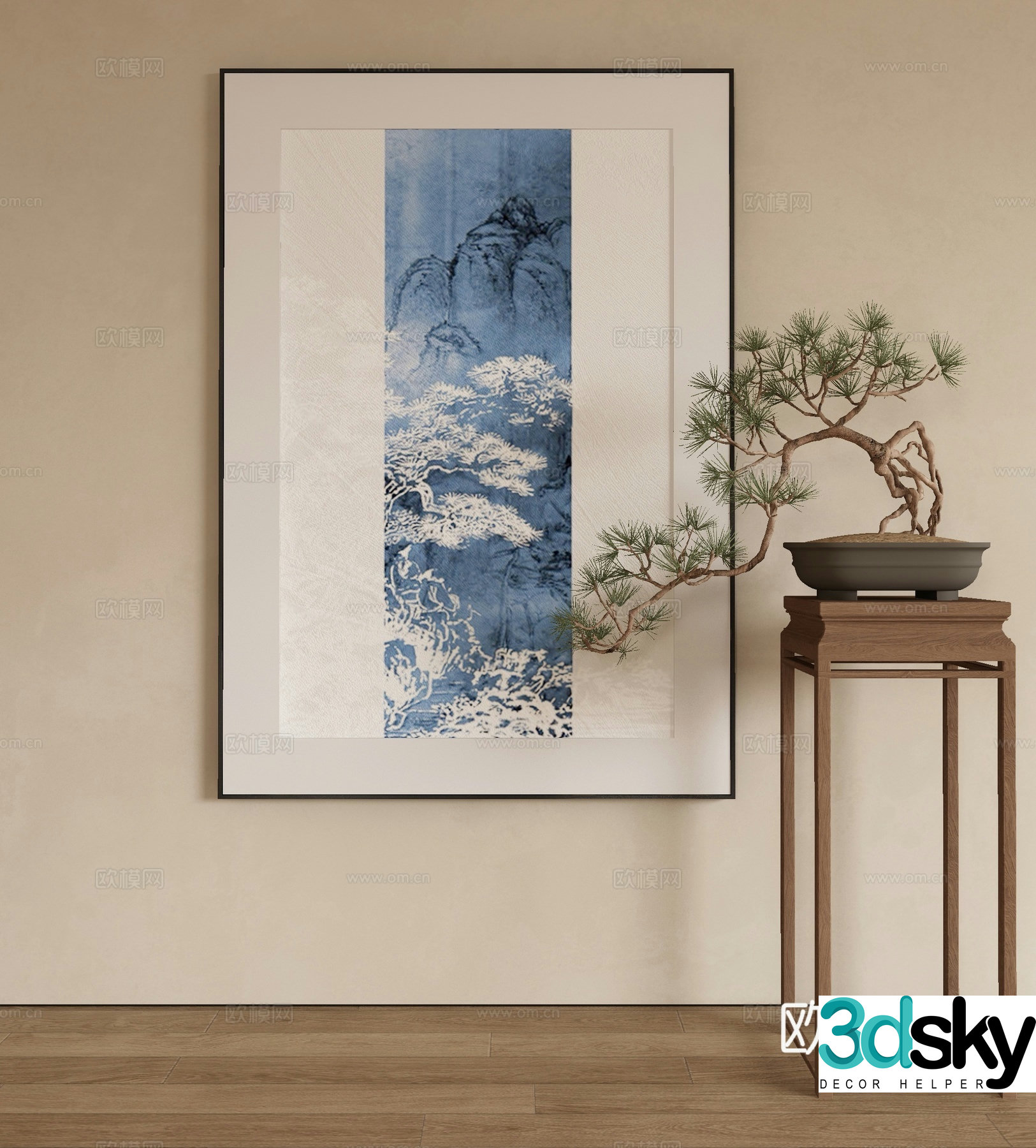 New Chinese style ink painting decorative painting 3D model