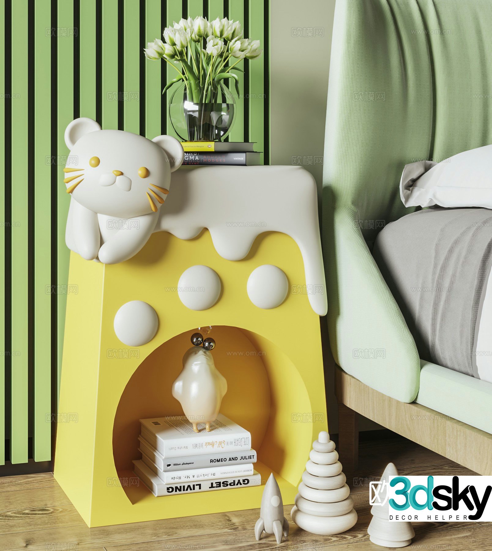 Cream style children’s bedside table 3d model