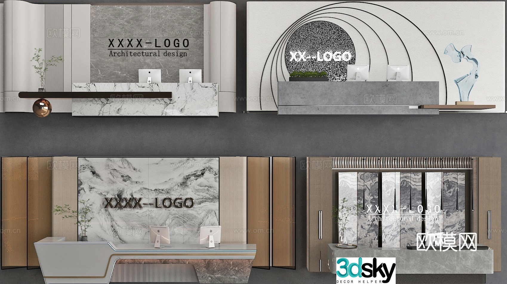 Front desk background wall service desk reception desk 3d model