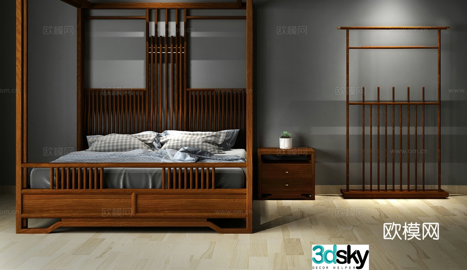 New Chinese style canopy bed double bed 3d model