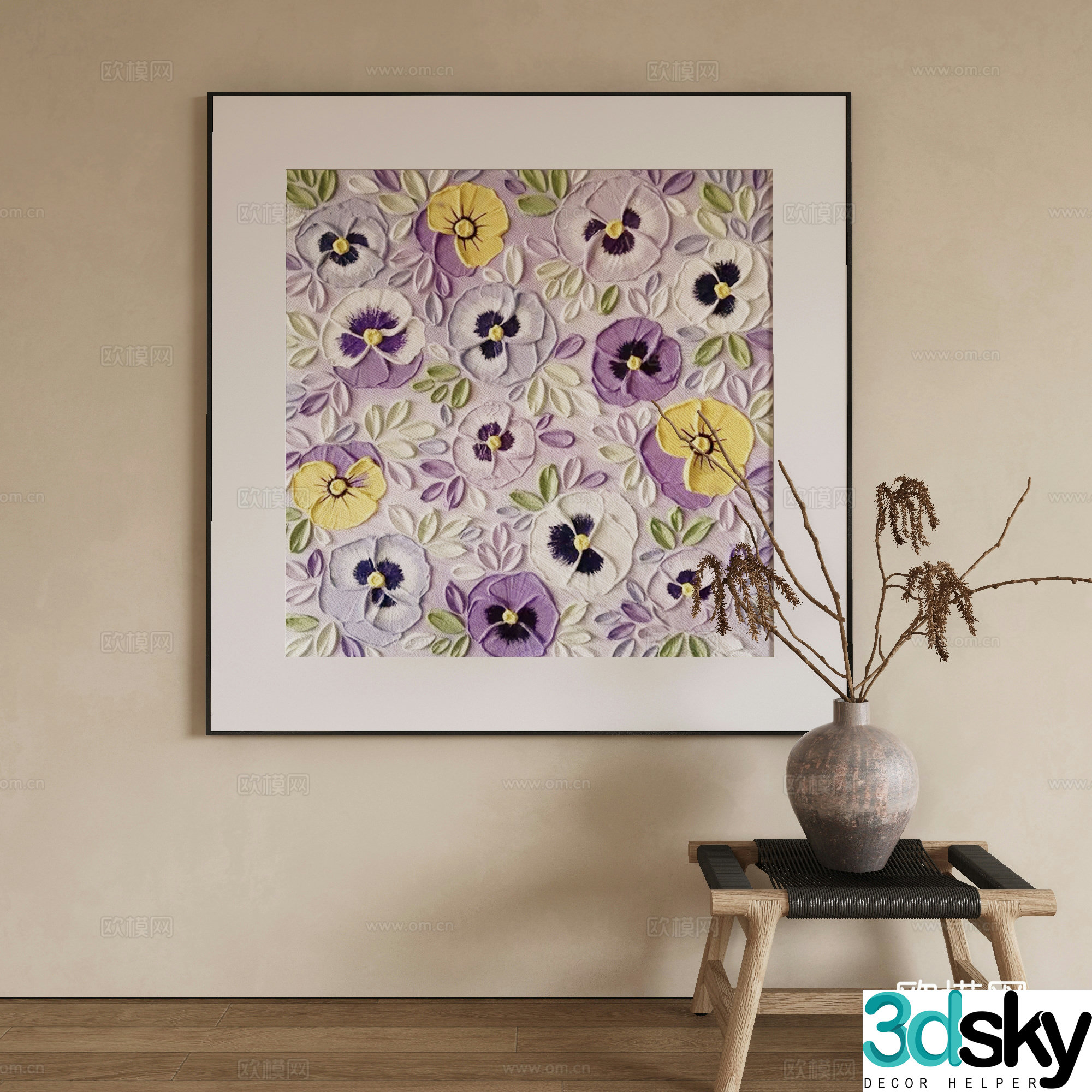 Modern flower painting decorative painting 3d model