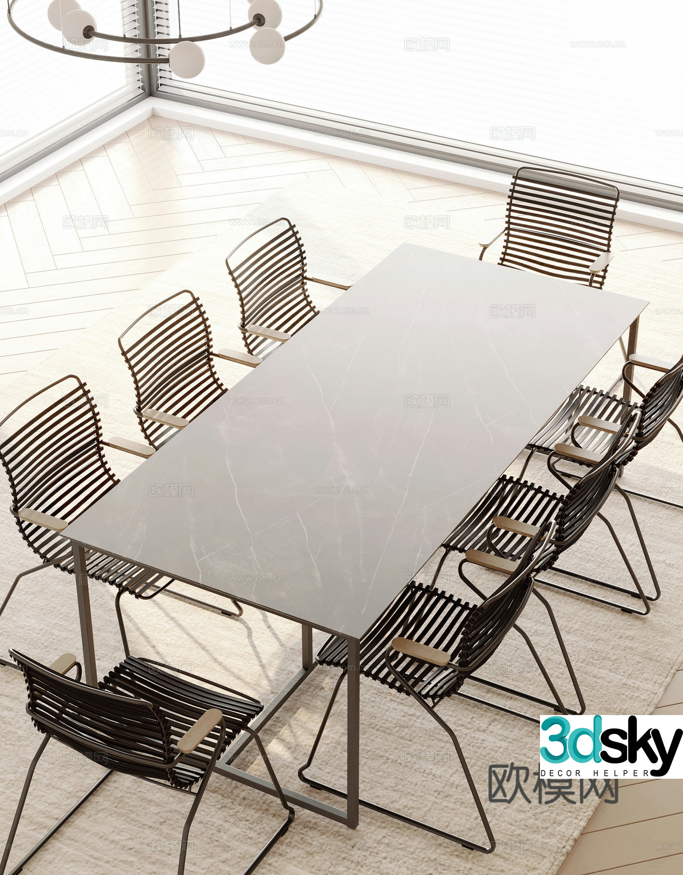 Modern outdoor dining table and chairs 3d model
