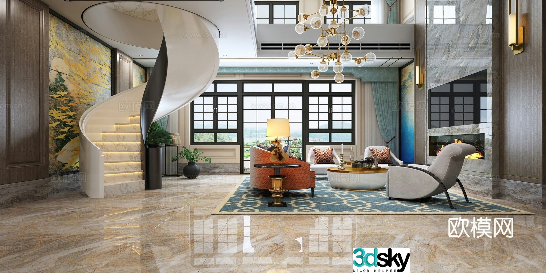 Modern villa living room 3d model