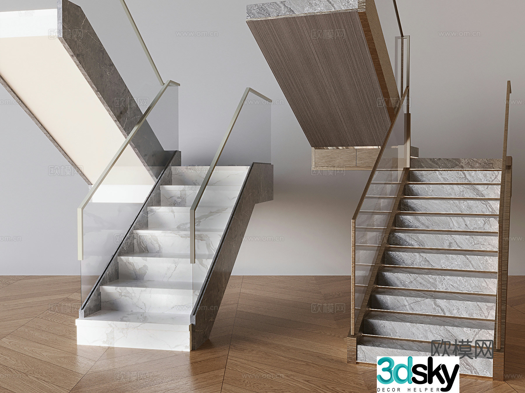 Modern glass staircase corner staircase escalator step 3d model