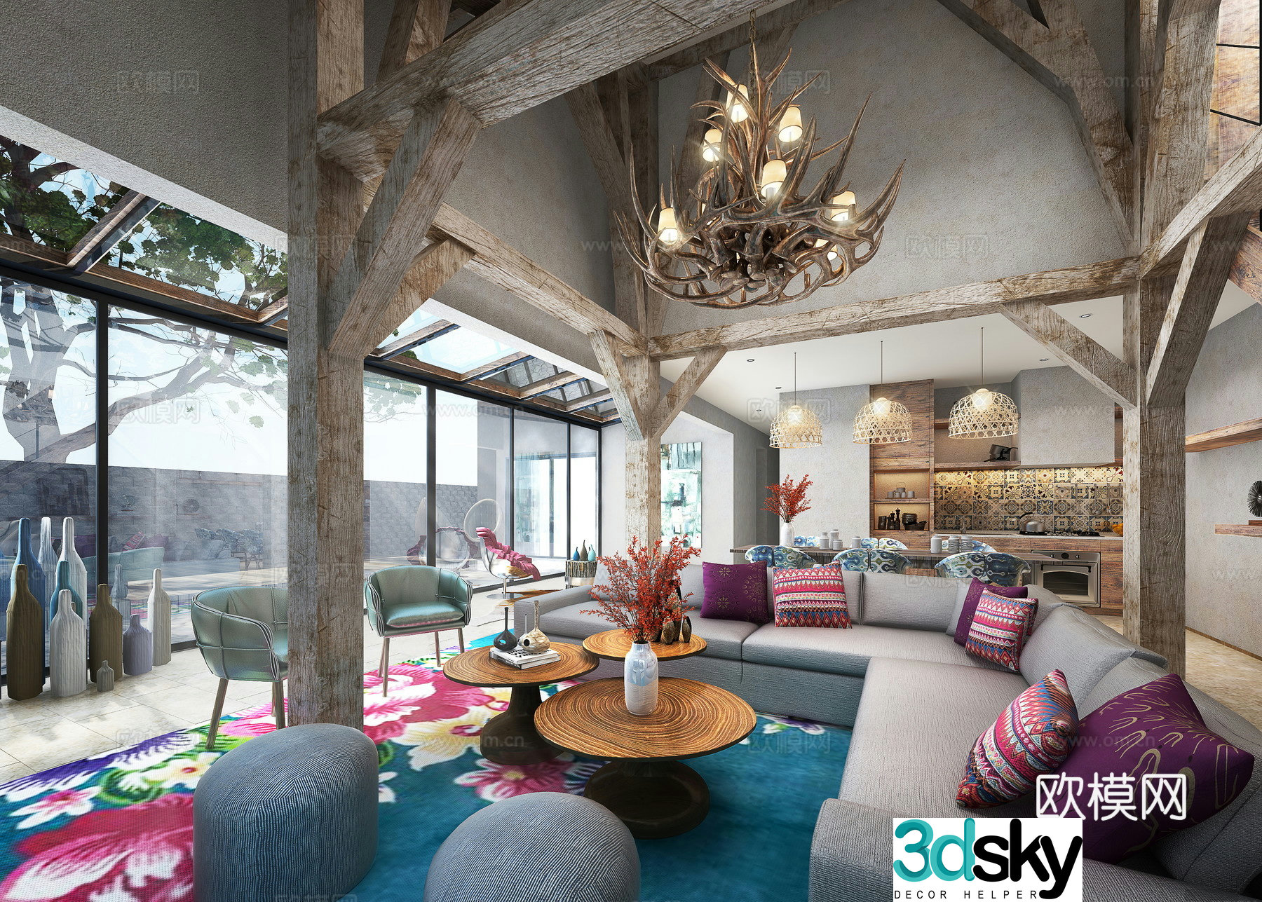 Wabi-sabi living room 3d model