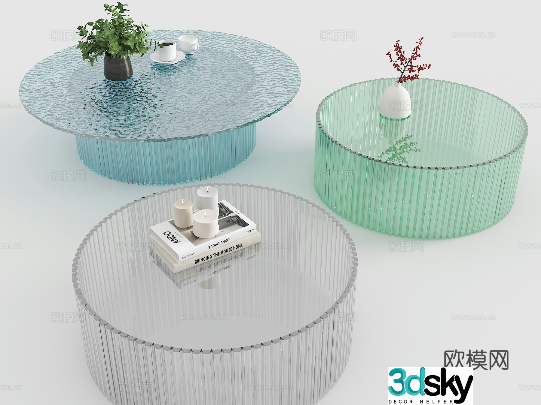 Acrylic coffee table corrugated coffee table glass coffee table 3d model