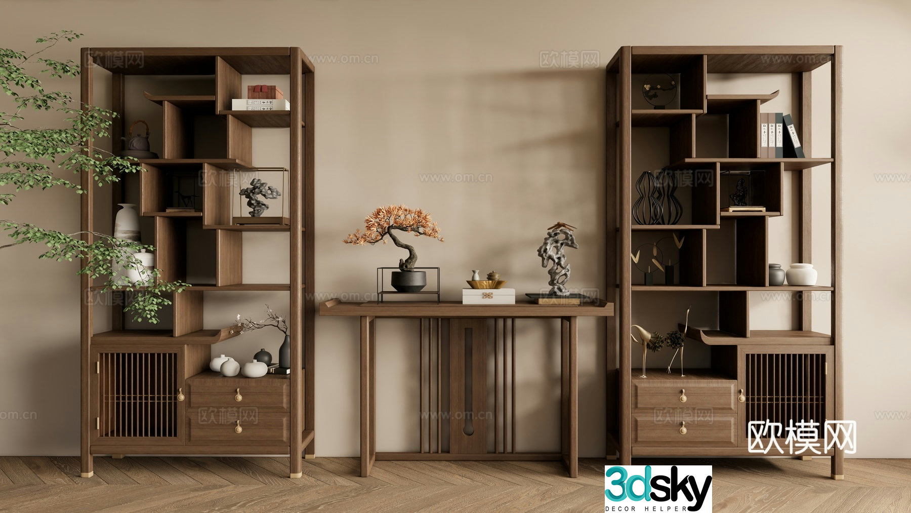New Chinese style Zen-like ancient shelf 3D model