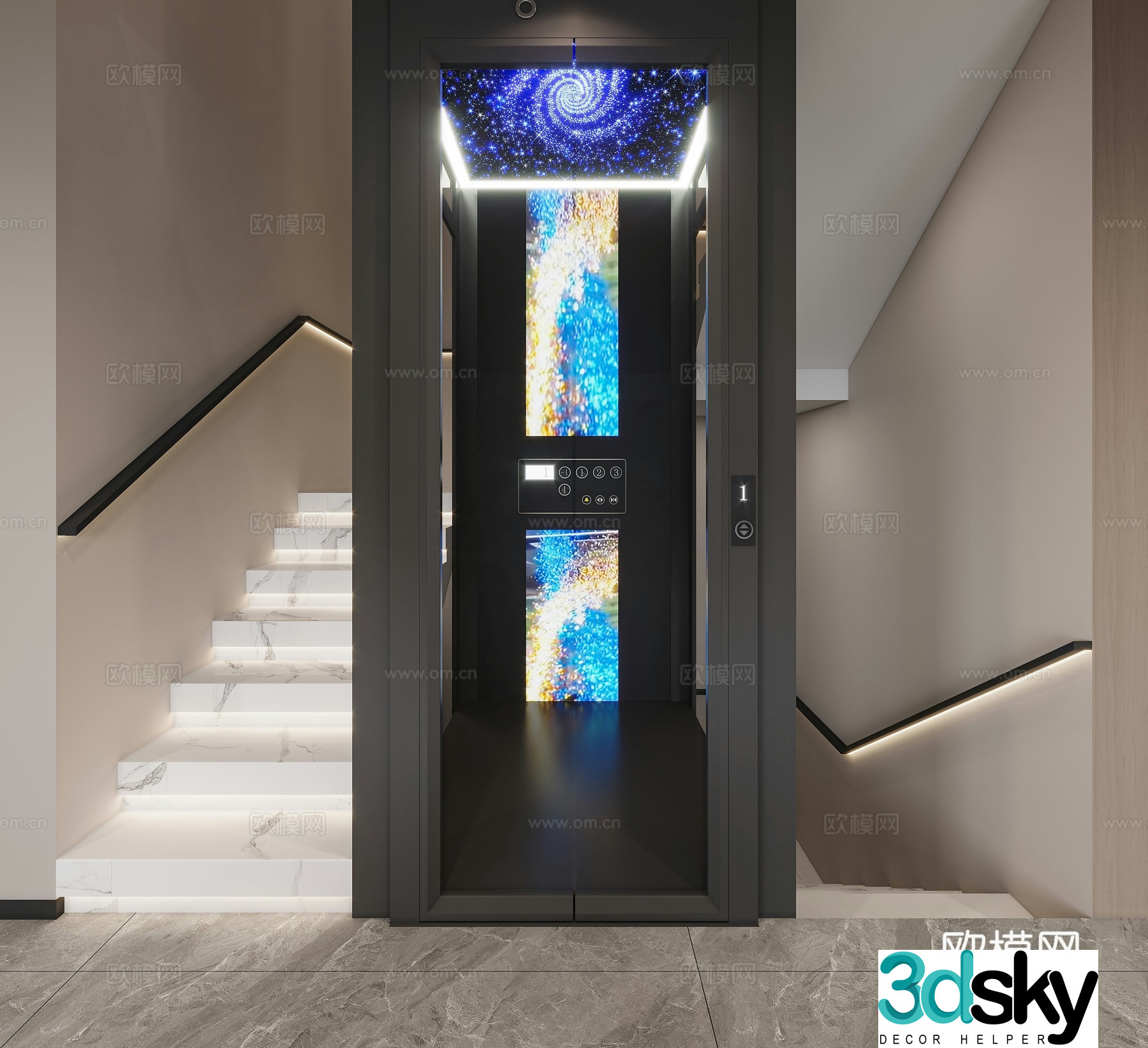 Modern stairwell elevator 3d model