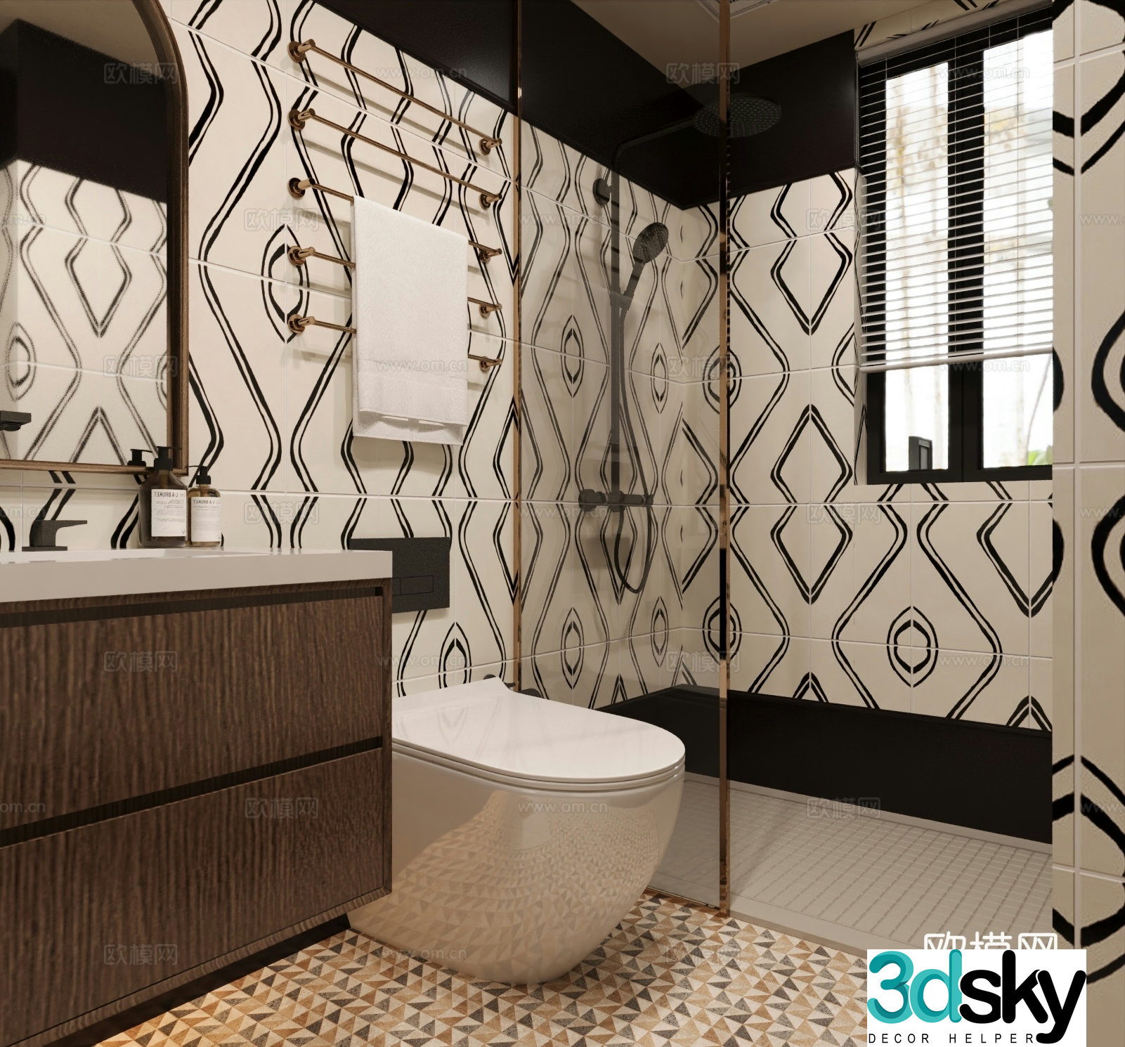 Medieval style retro bathroom bathroom 3d model