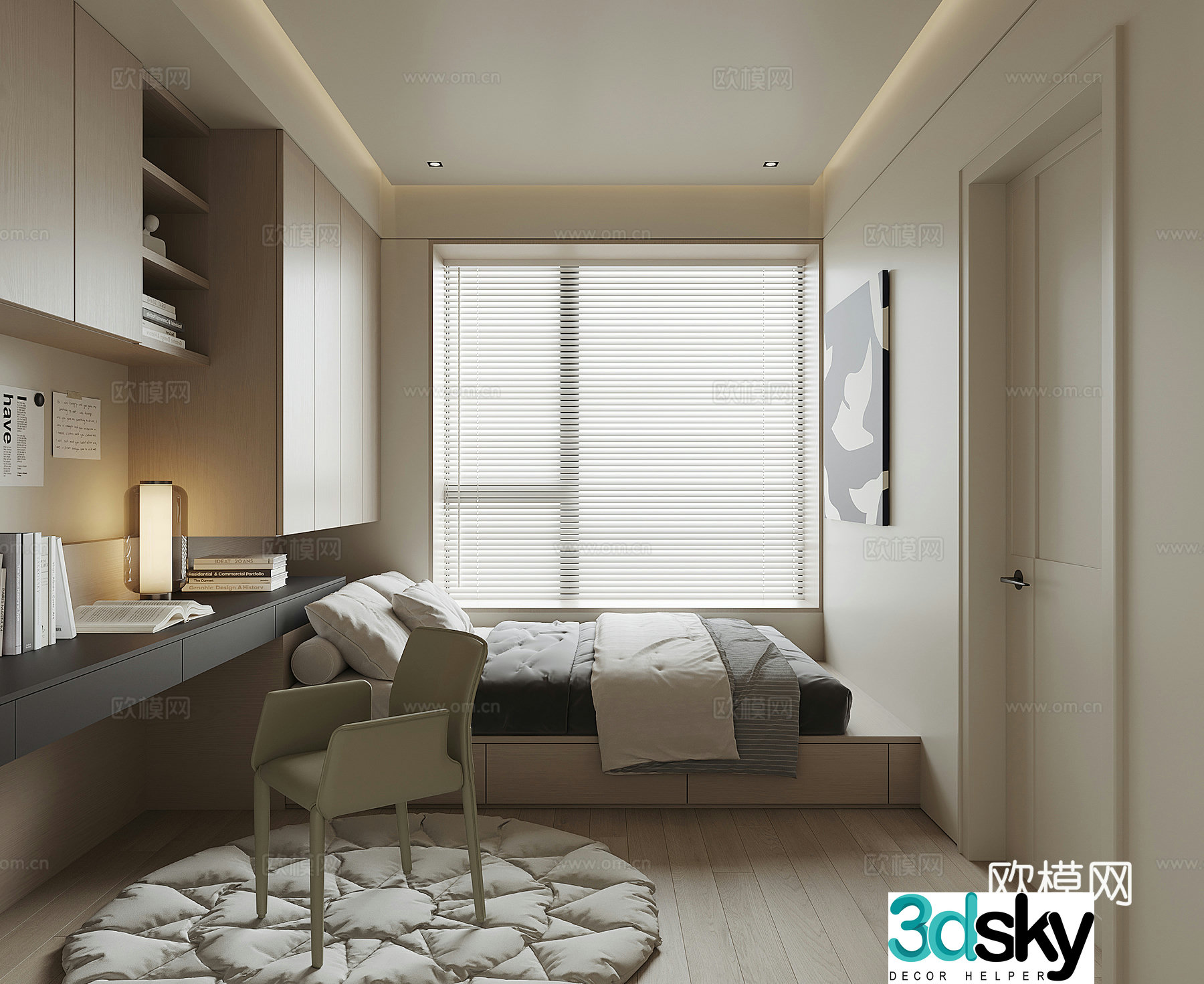 Cream style tatami bedroom 3d model