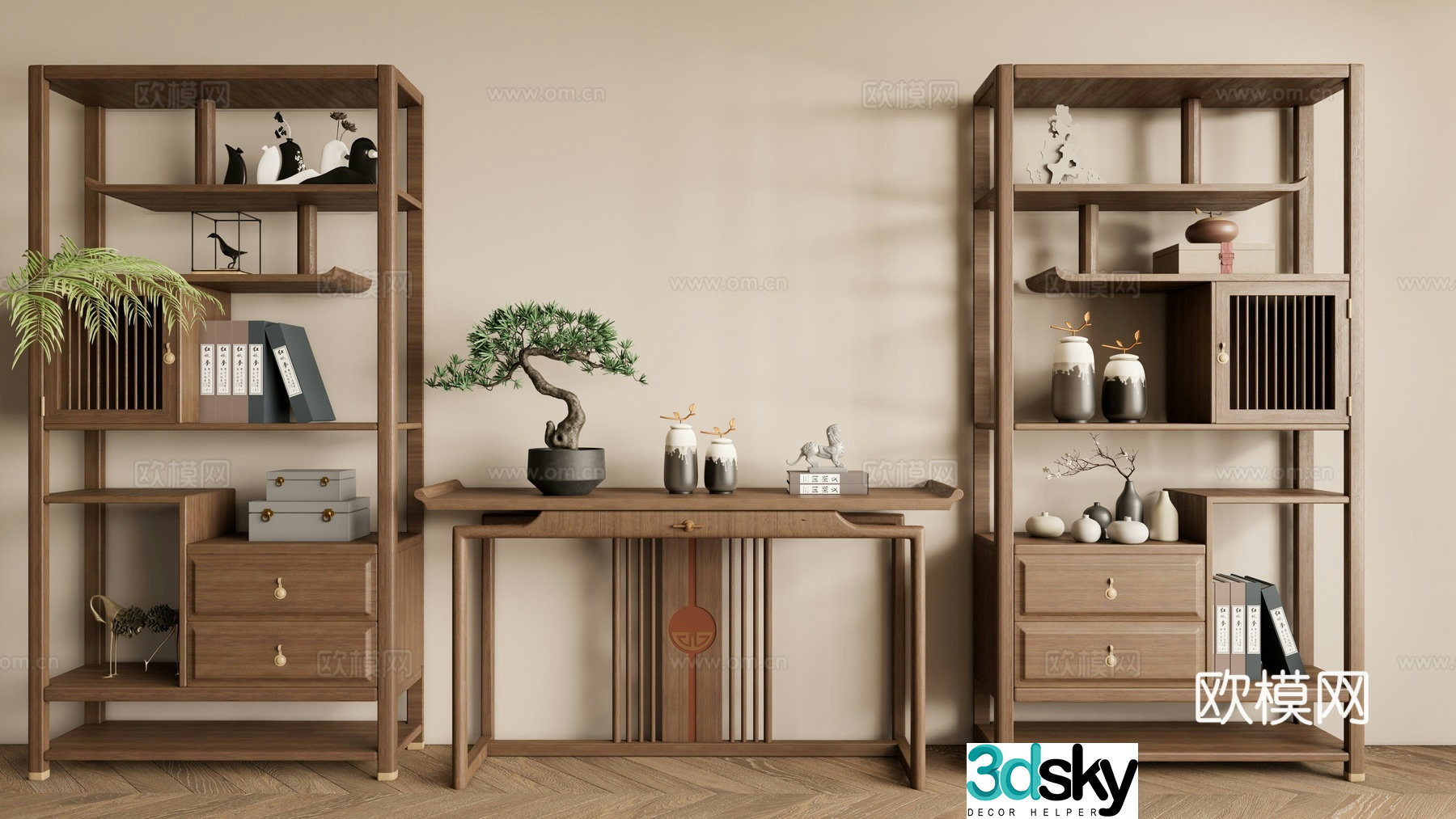 New Chinese style Zen-like ancient shelf 3D model