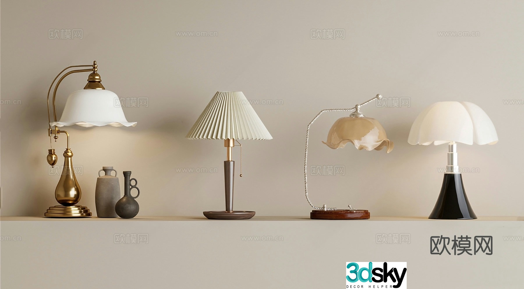 French retro table lamp bedside table lamp 3d model