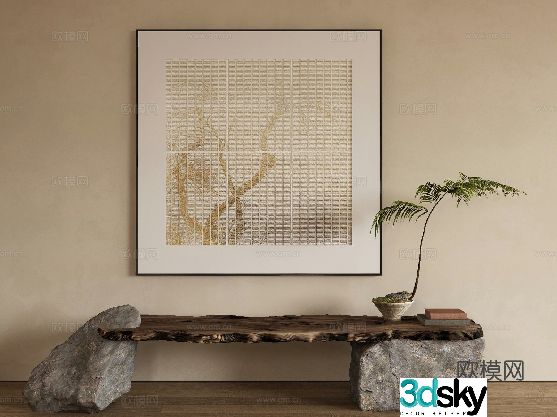 New Chinese texture painting decorative painting 3D model