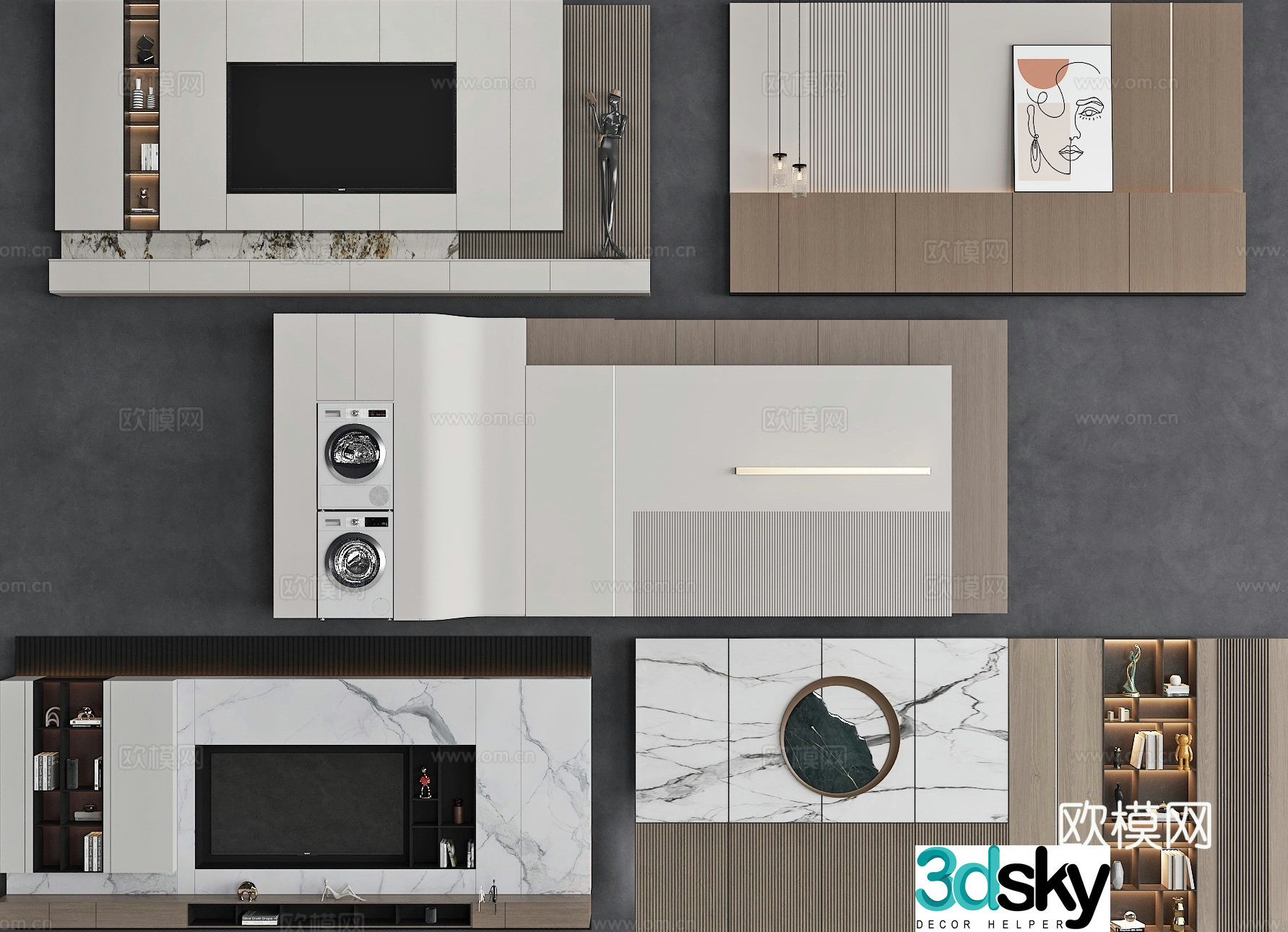 Modern sofa background bedroom background TV background wall 3d model