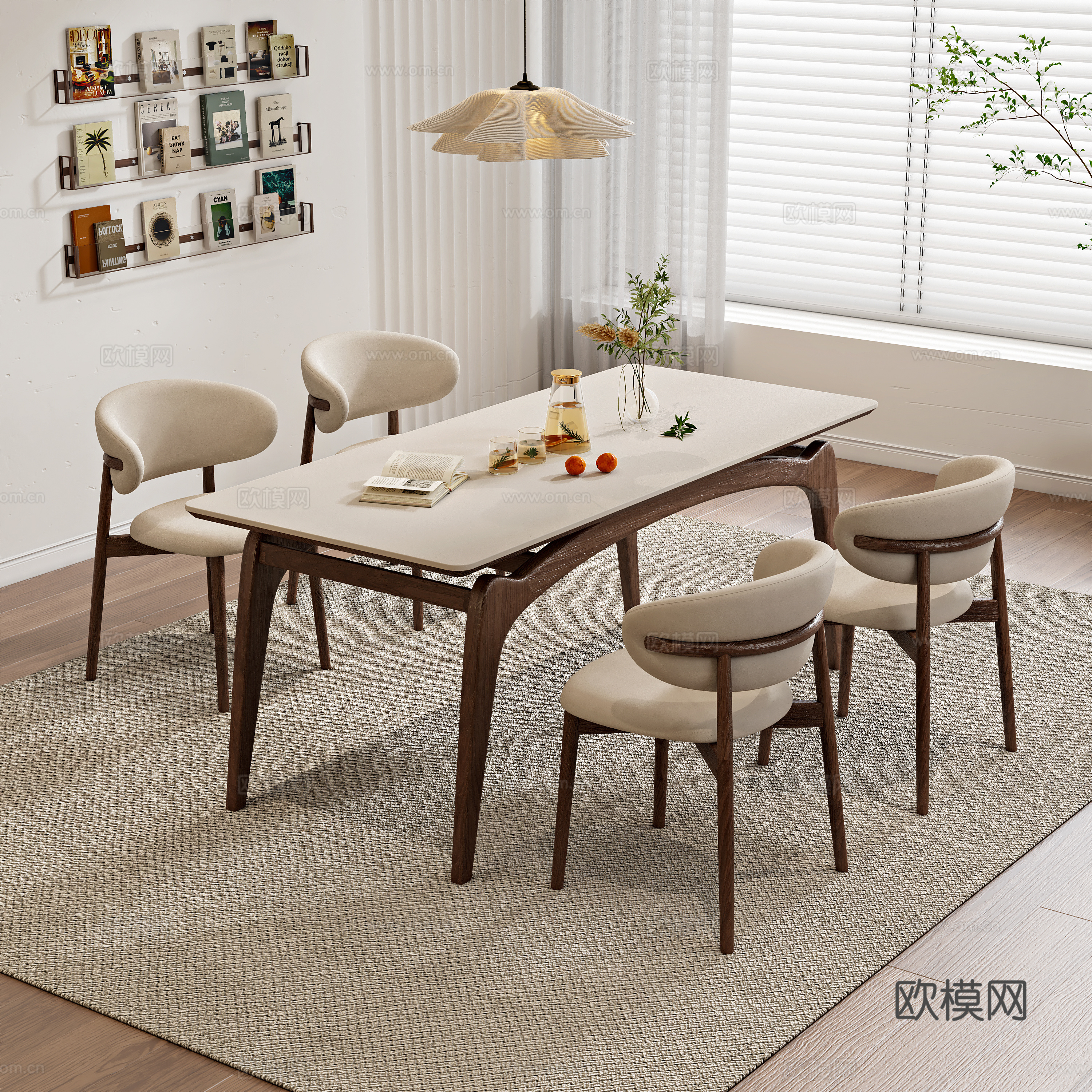 Wabi-sabi dining table and chairs 3d model