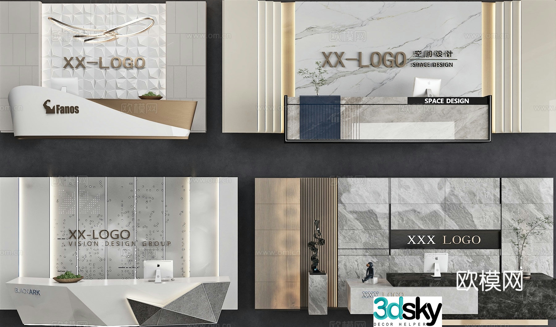 Front desk background wall service desk reception desk 3d model