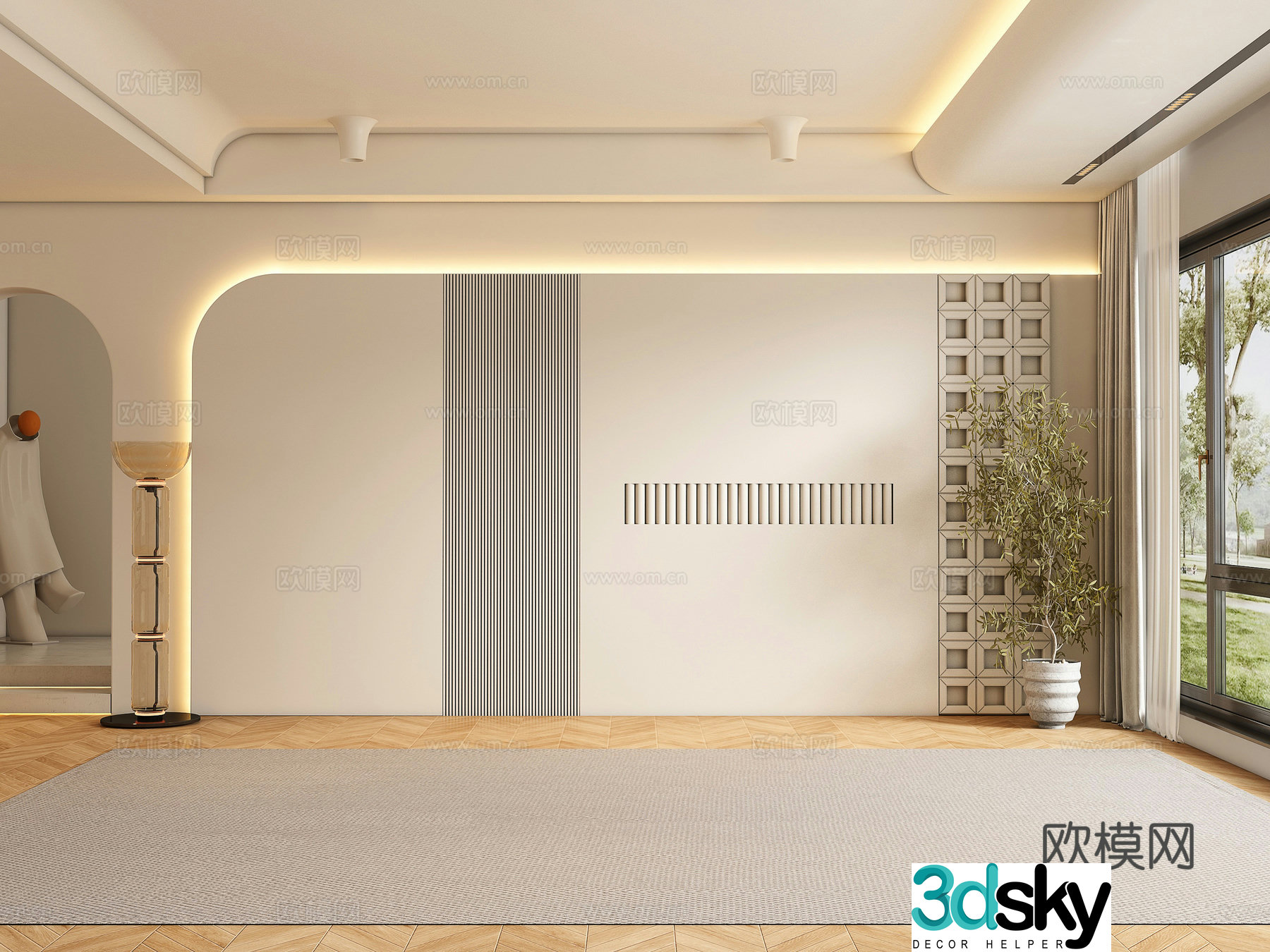 Cream style background wall 3d model