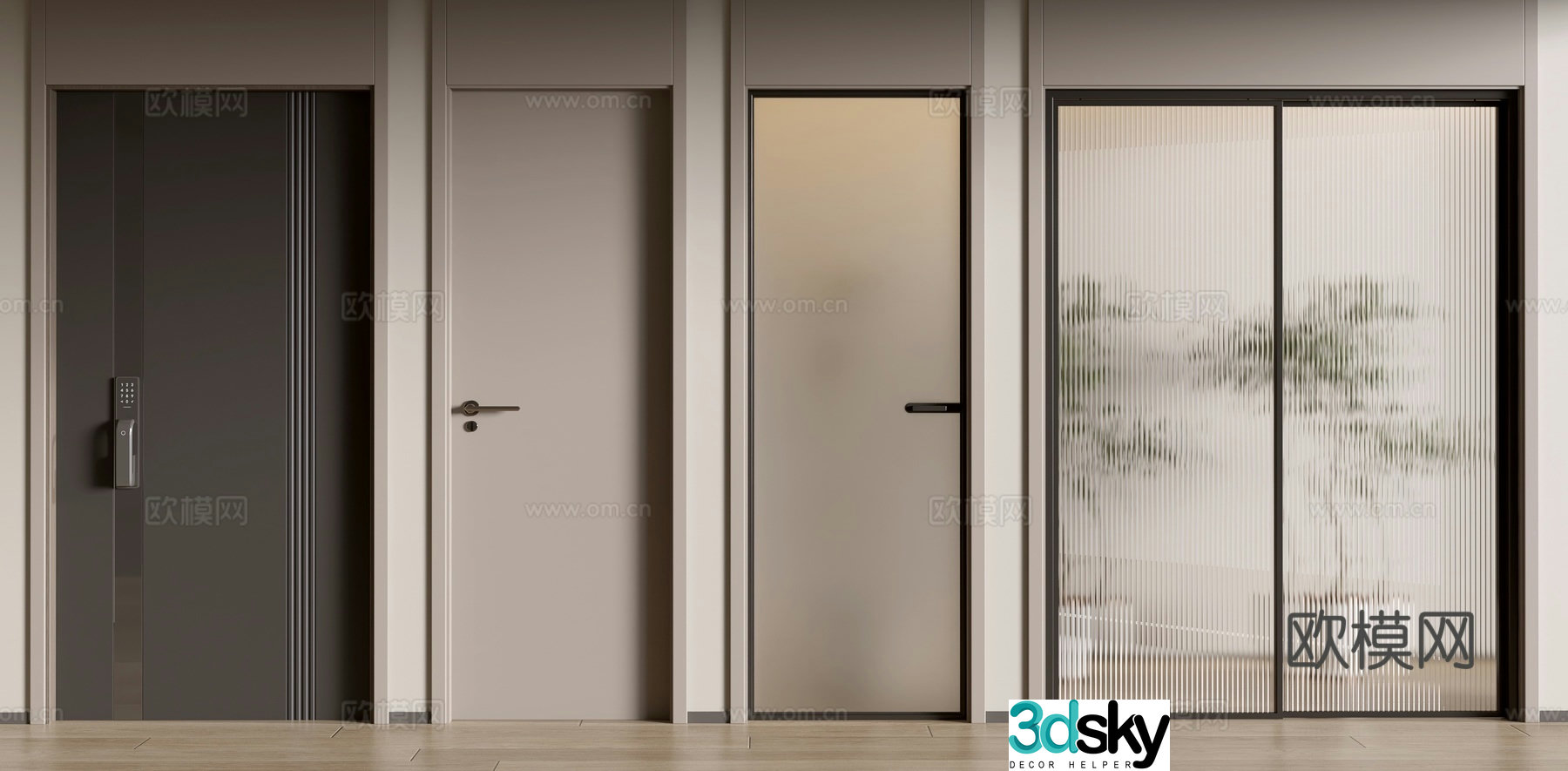 Modern single door bedroom door room door glass door 3d model