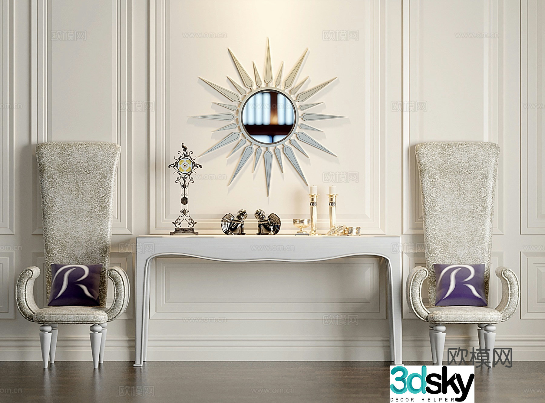 Simple European side view table 3D model