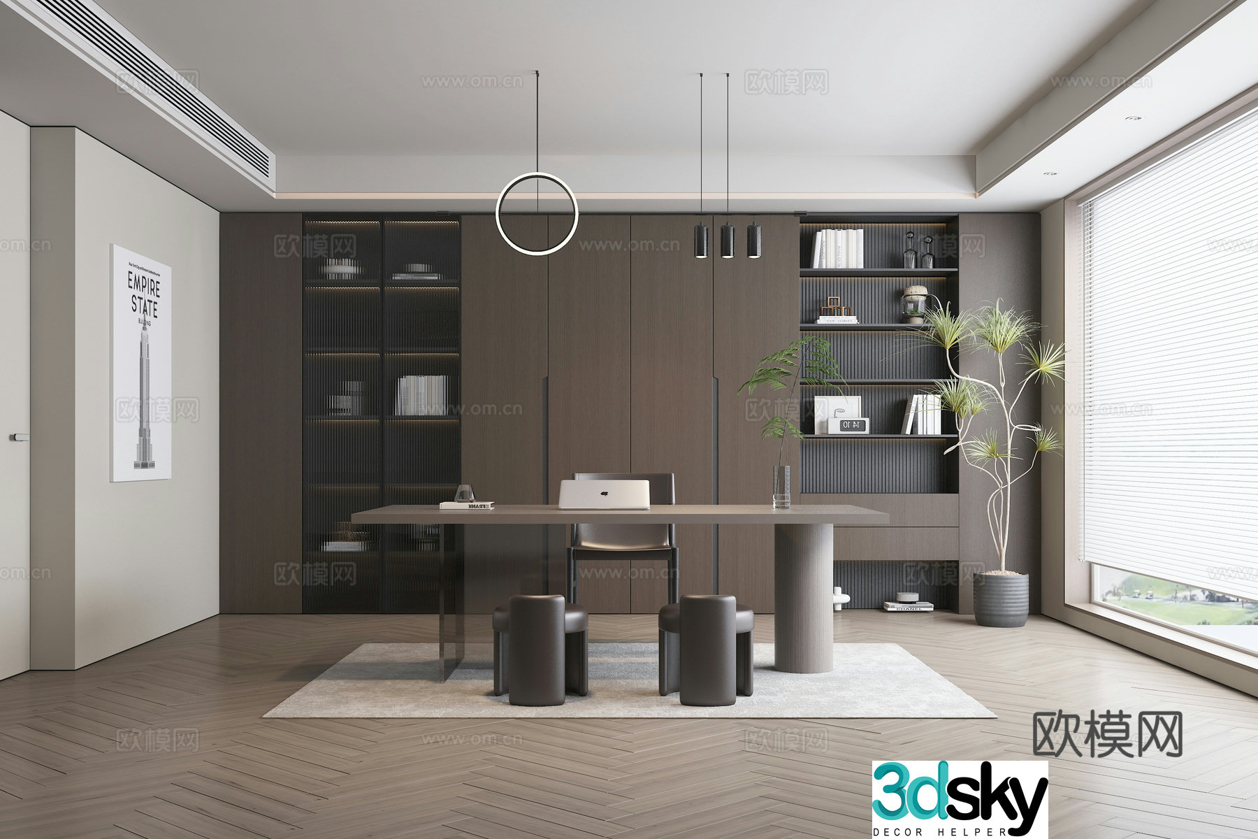 Modern study room 3d model