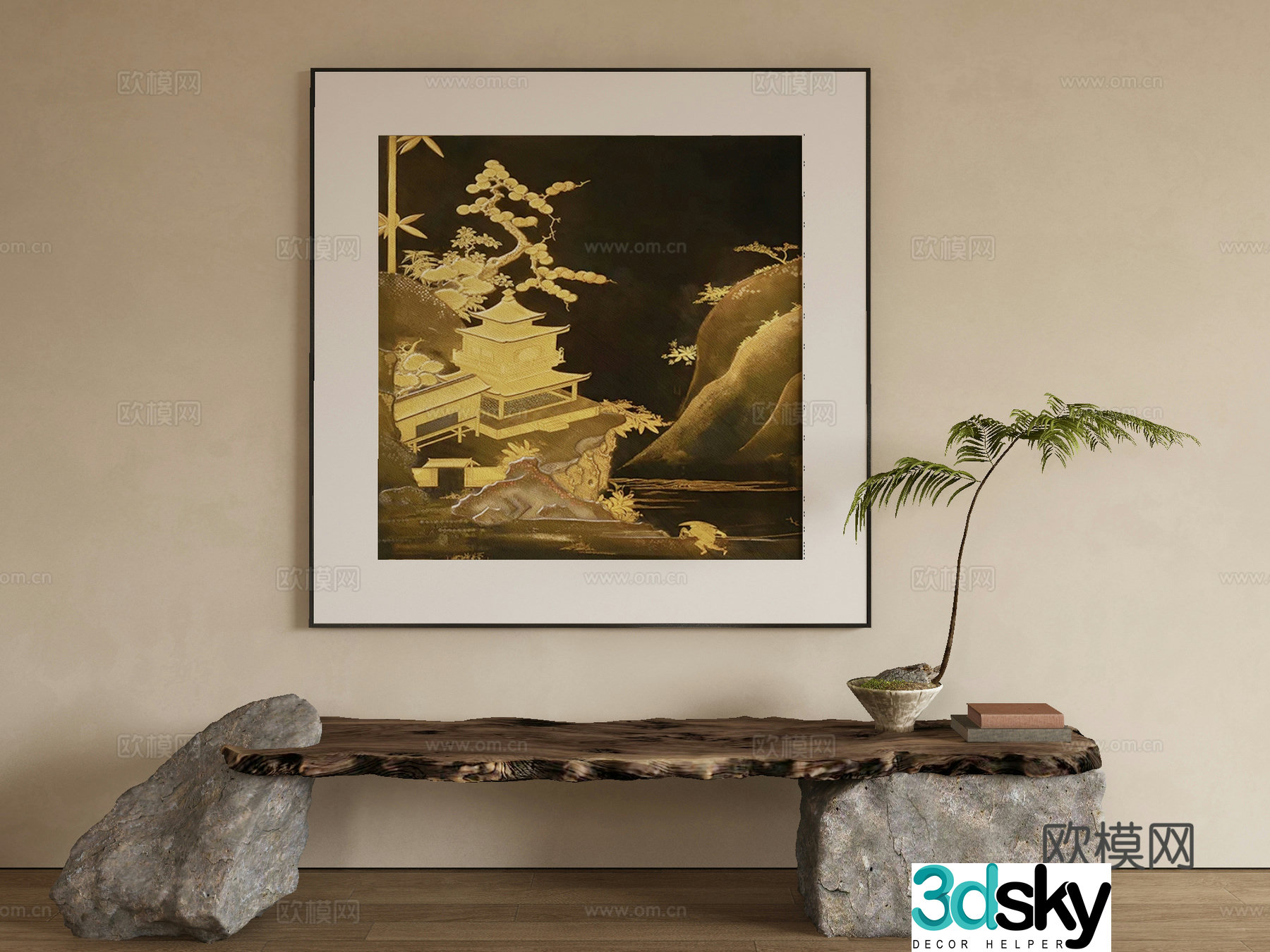 New Chinese style ink painting decorative painting 3D model