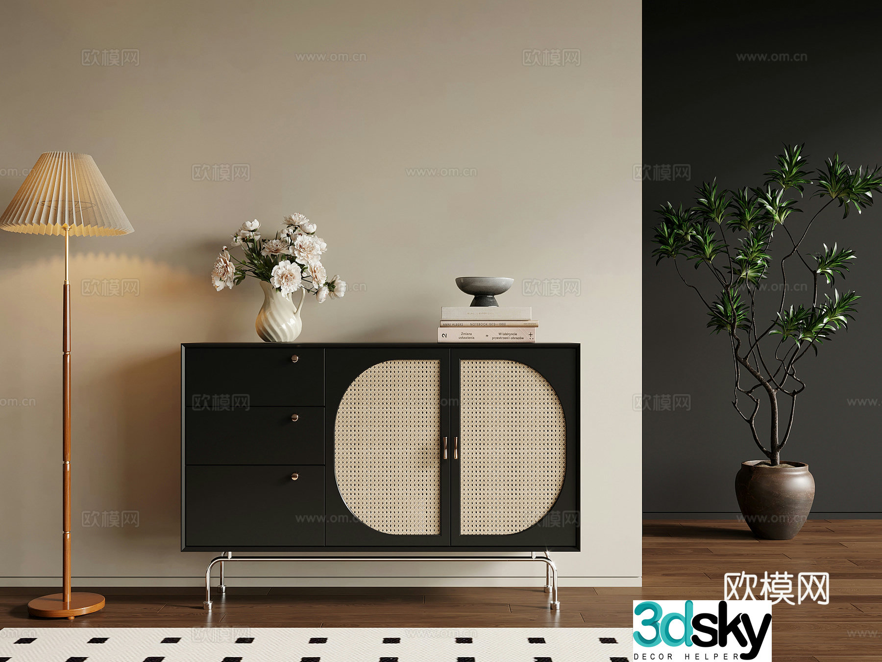 French retro side cabinet entrance cabinet 3D model