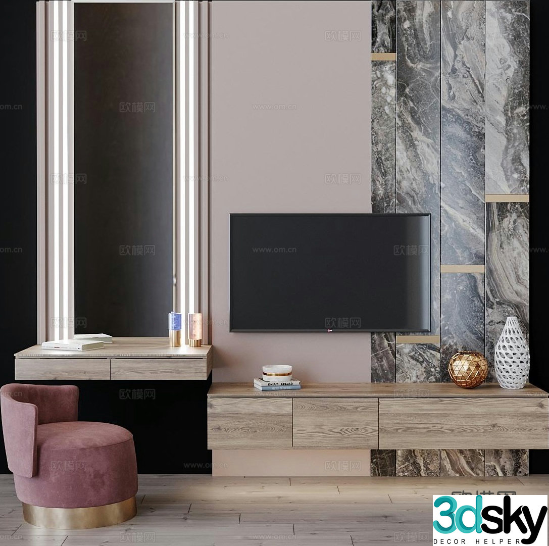 Modern TV background wall 3d model
