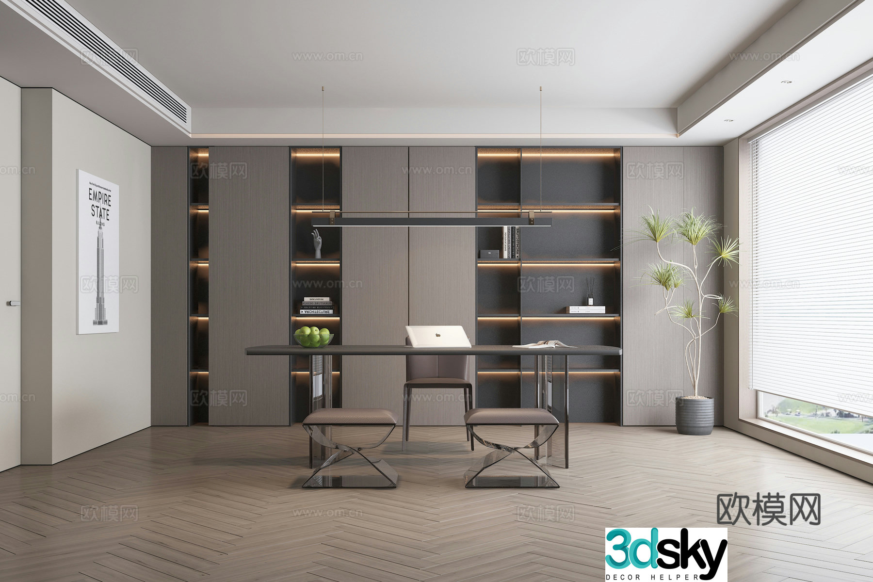 Modern study room 3d model