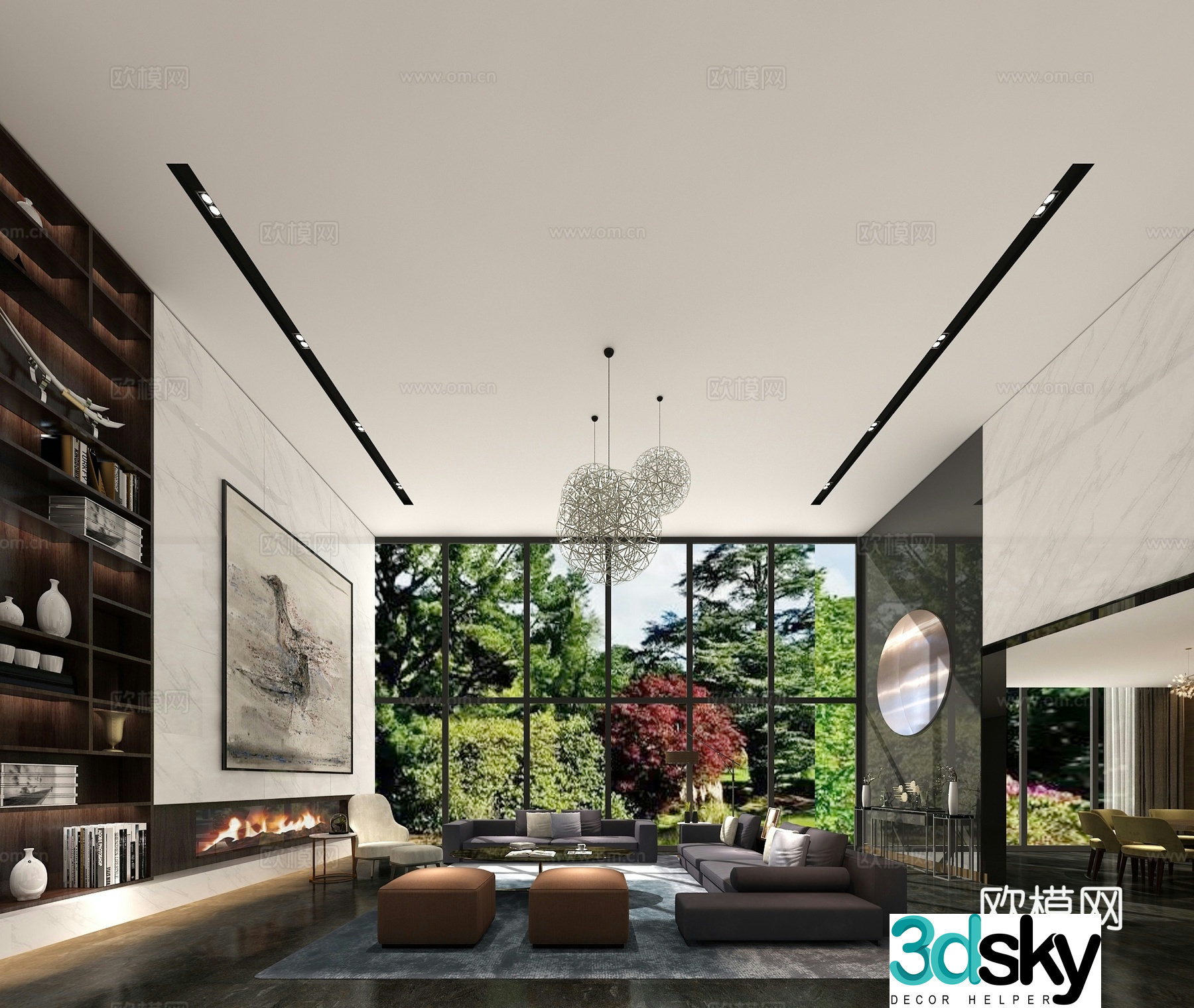 Modern villa living room 3d model