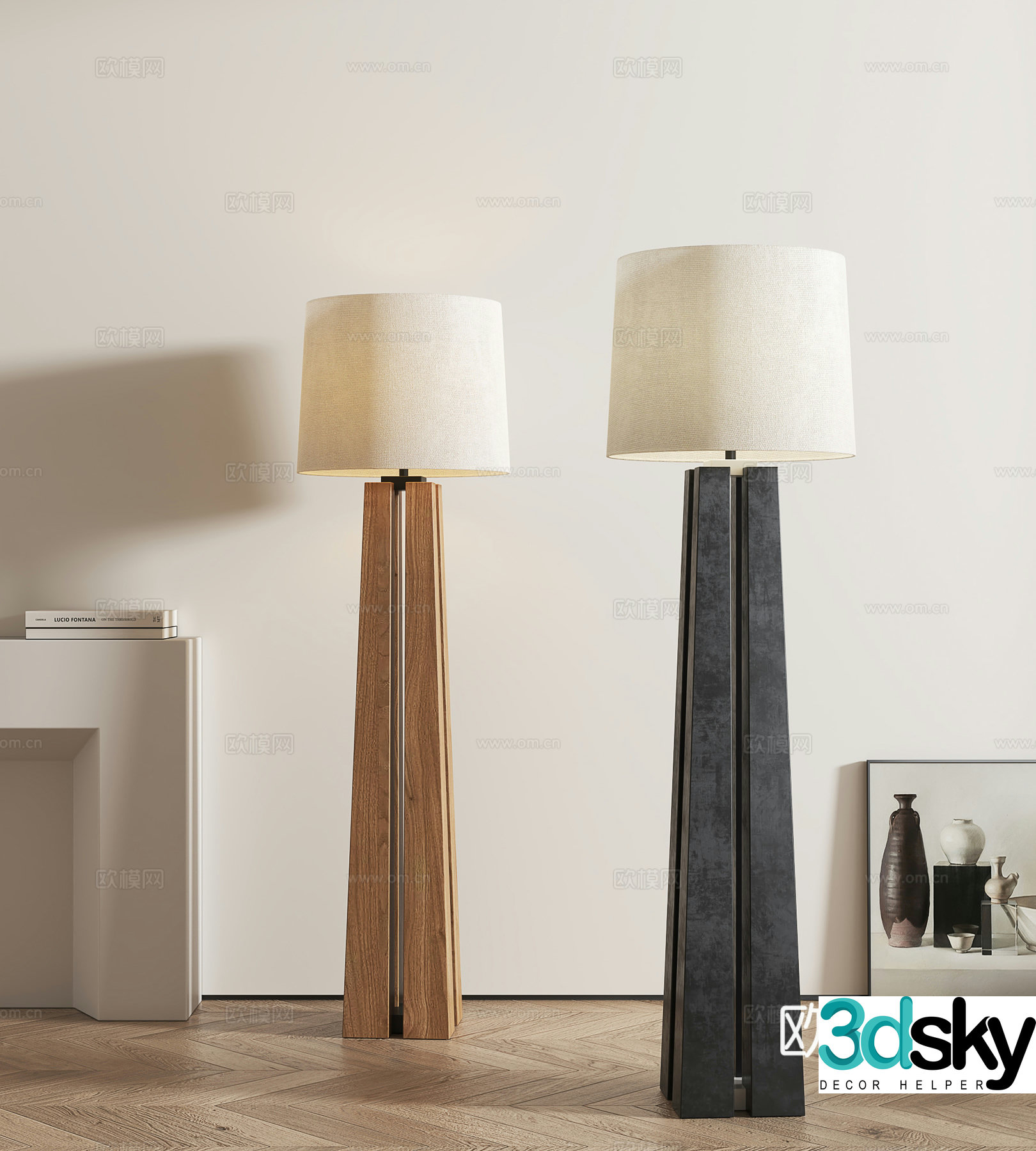 Medieval style solid wood floor lamp 3D model