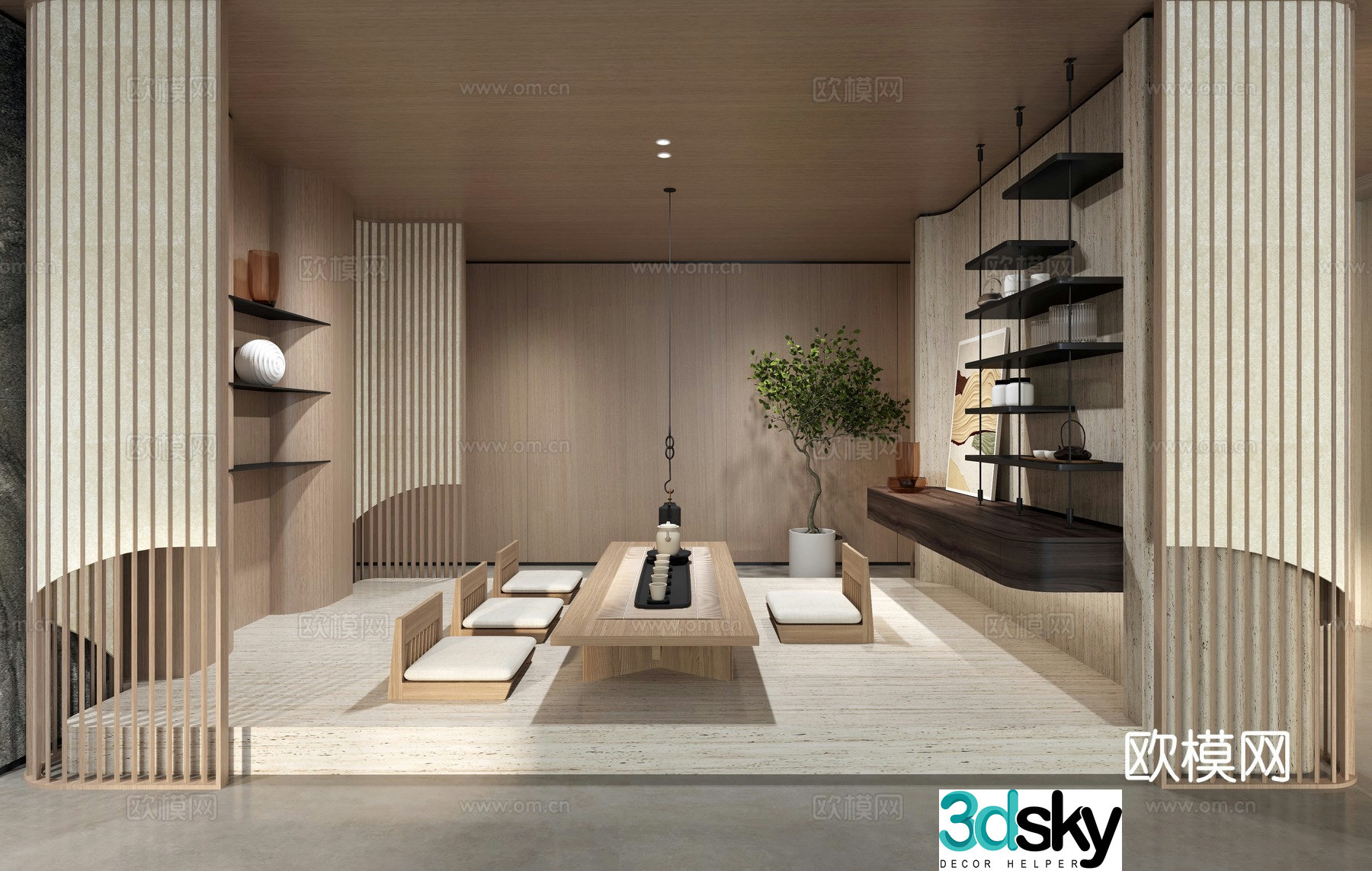 New Chinese style tatami tea room 3d model